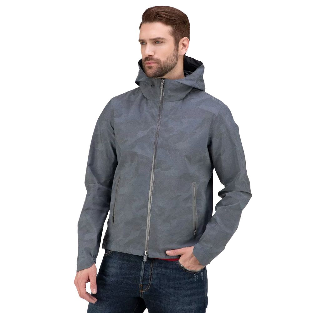 Herno Blue Nylon Jacket with Distinctive Camouflage Design