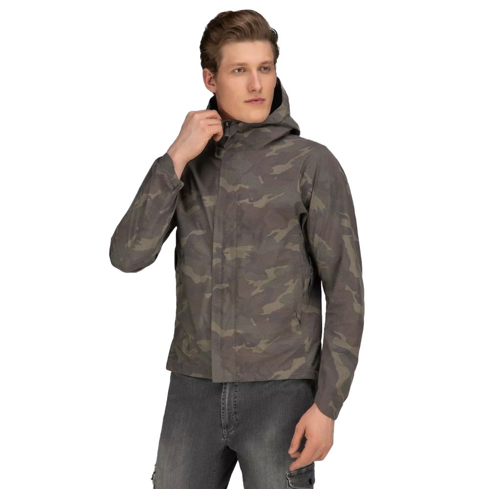 Herno Army Green Nylon Jacket with Distinctive Camouflage Print