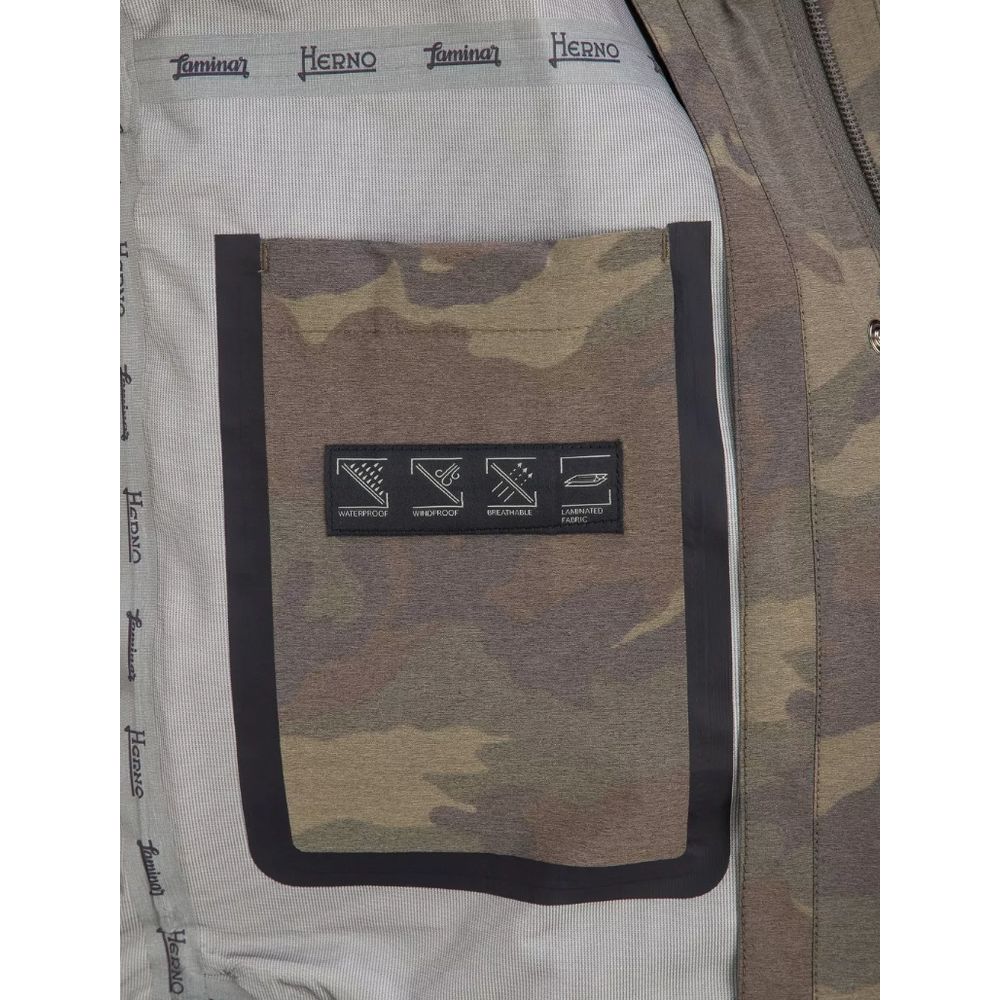 Herno Army Green Nylon Jacket with Distinctive Camouflage Print