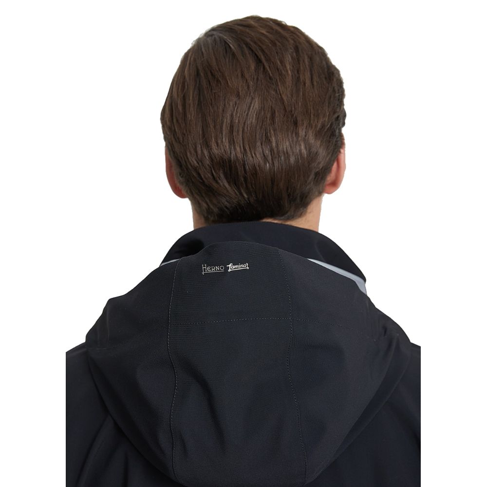 Herno Black Nylon Jacket with Adjustable Hood and Pockets