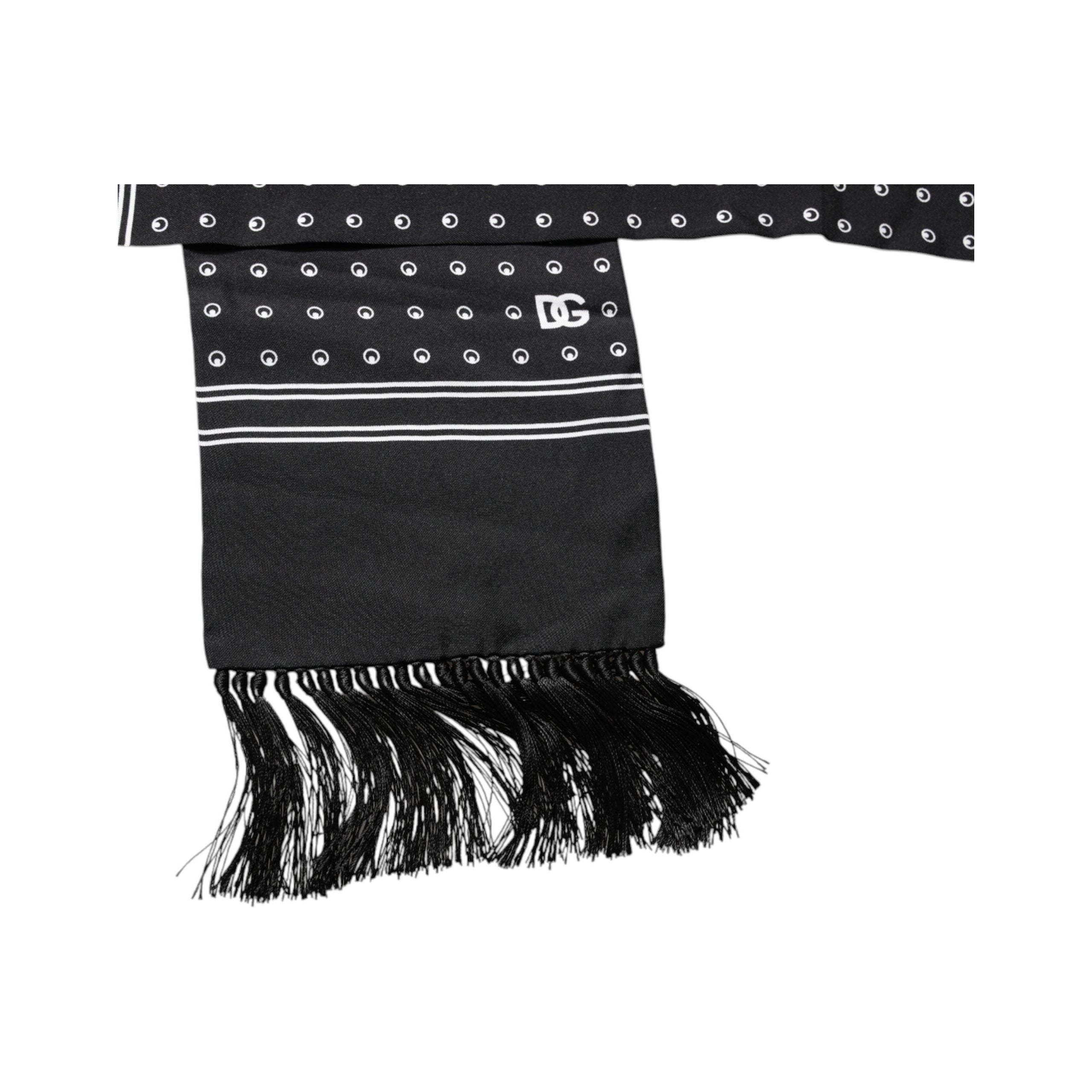 Dolce & Gabbana Black White Polka Dotted Silk Skinny Scarf