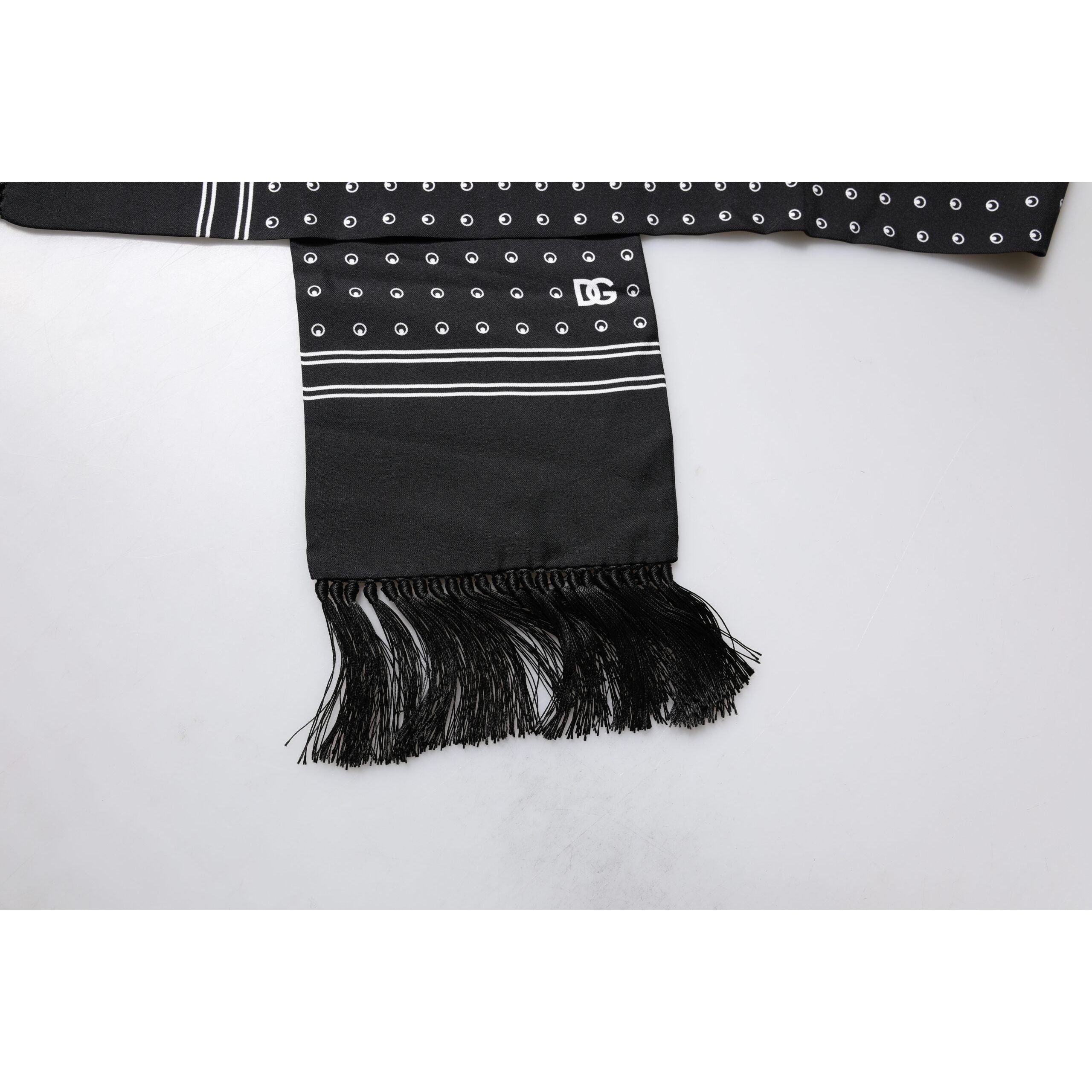 Dolce & Gabbana Black White Polka Dotted Silk Skinny Scarf