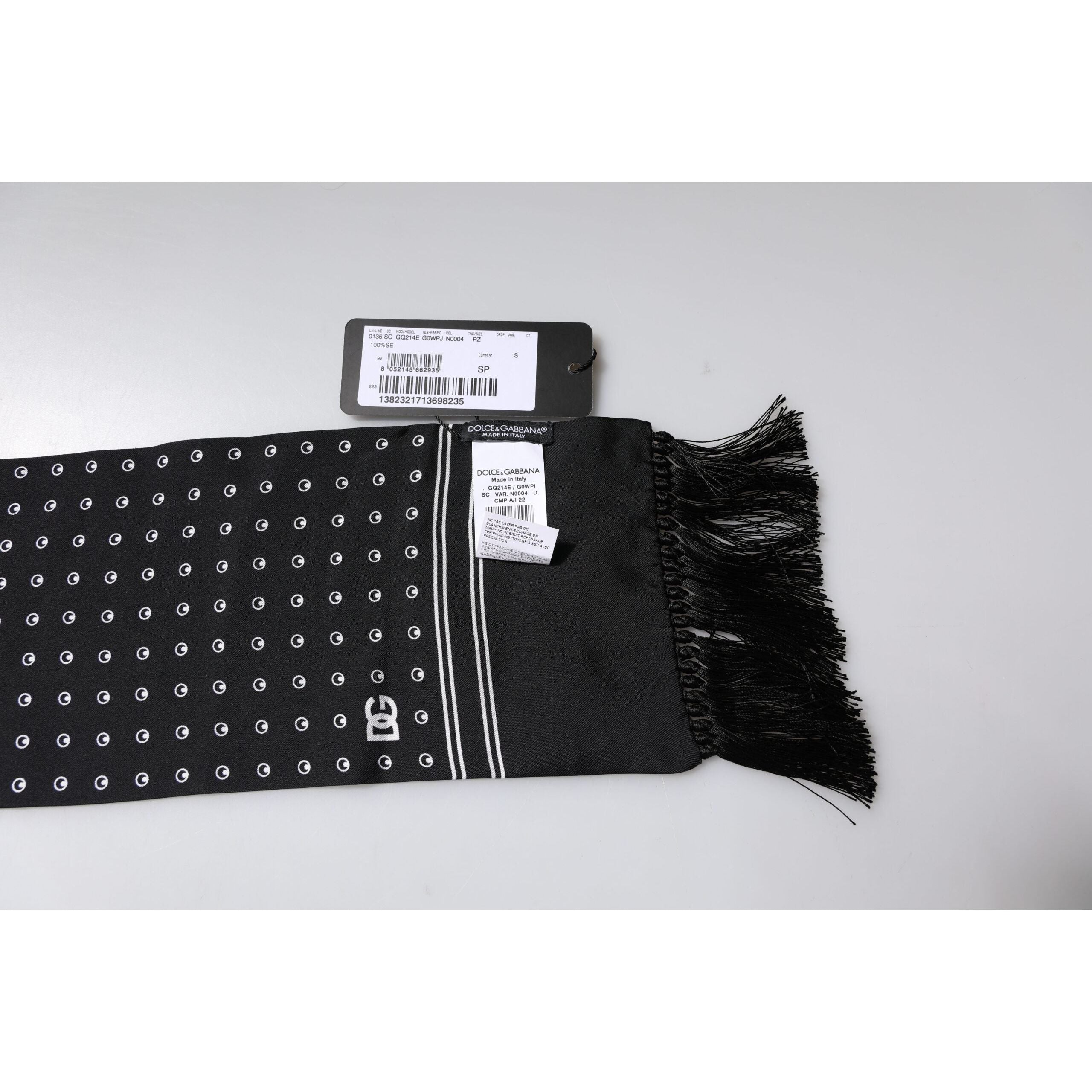 Dolce & Gabbana Black White Polka Dotted Silk Skinny Scarf