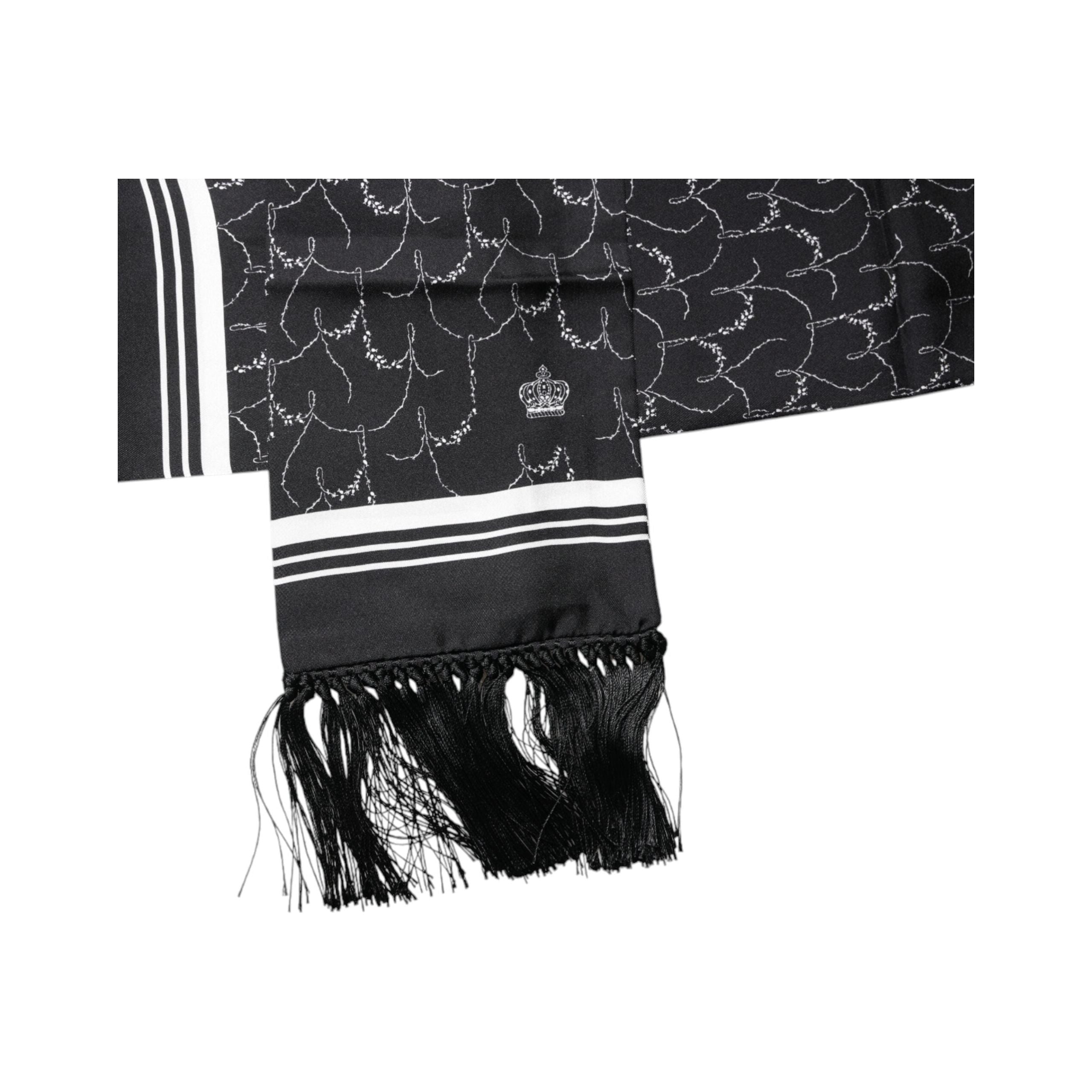Dolce & Gabbana Black Silk Patterned Fringes Scarf