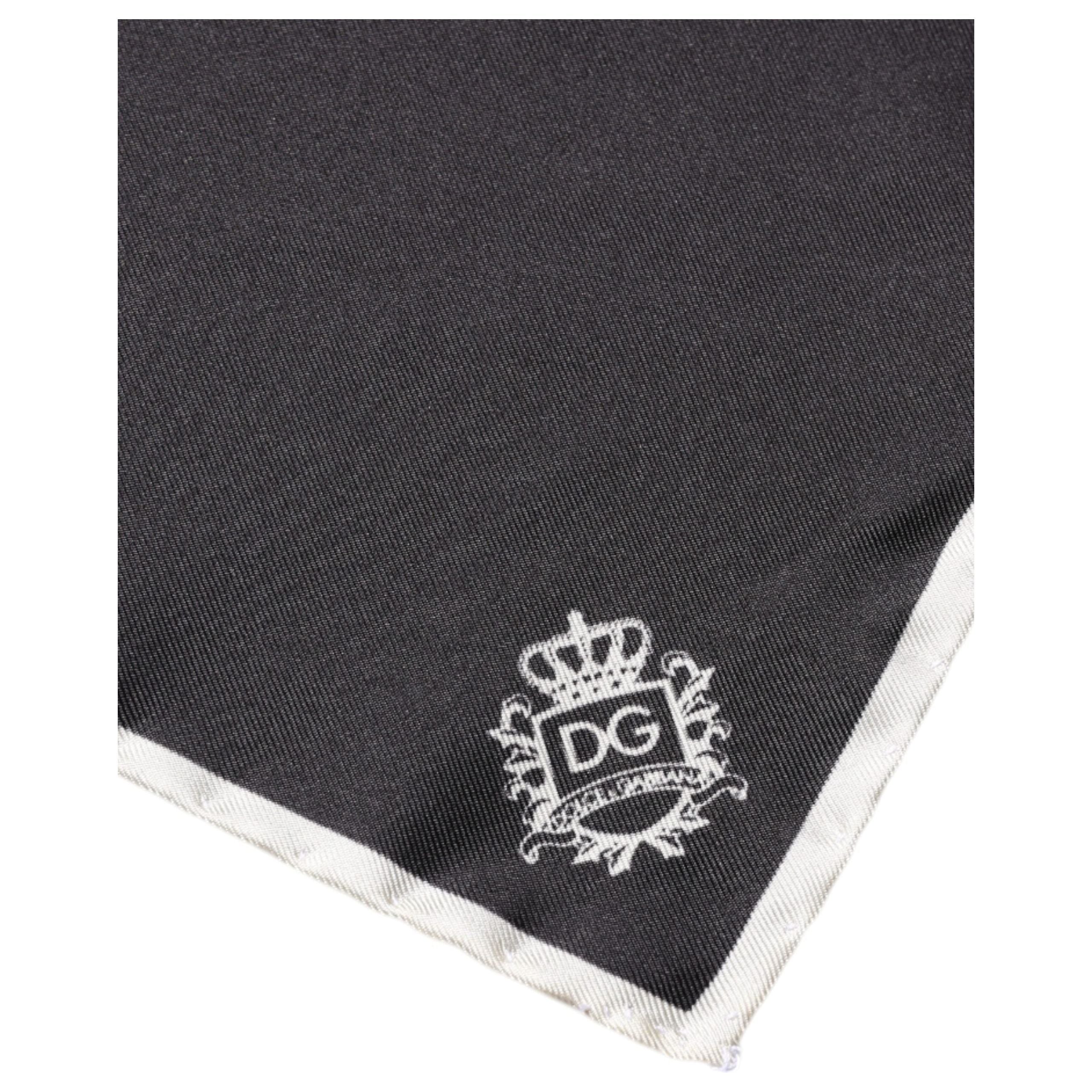 Dolce & Gabbana Black Silk Crown Logo Square Handkerchief Scarf