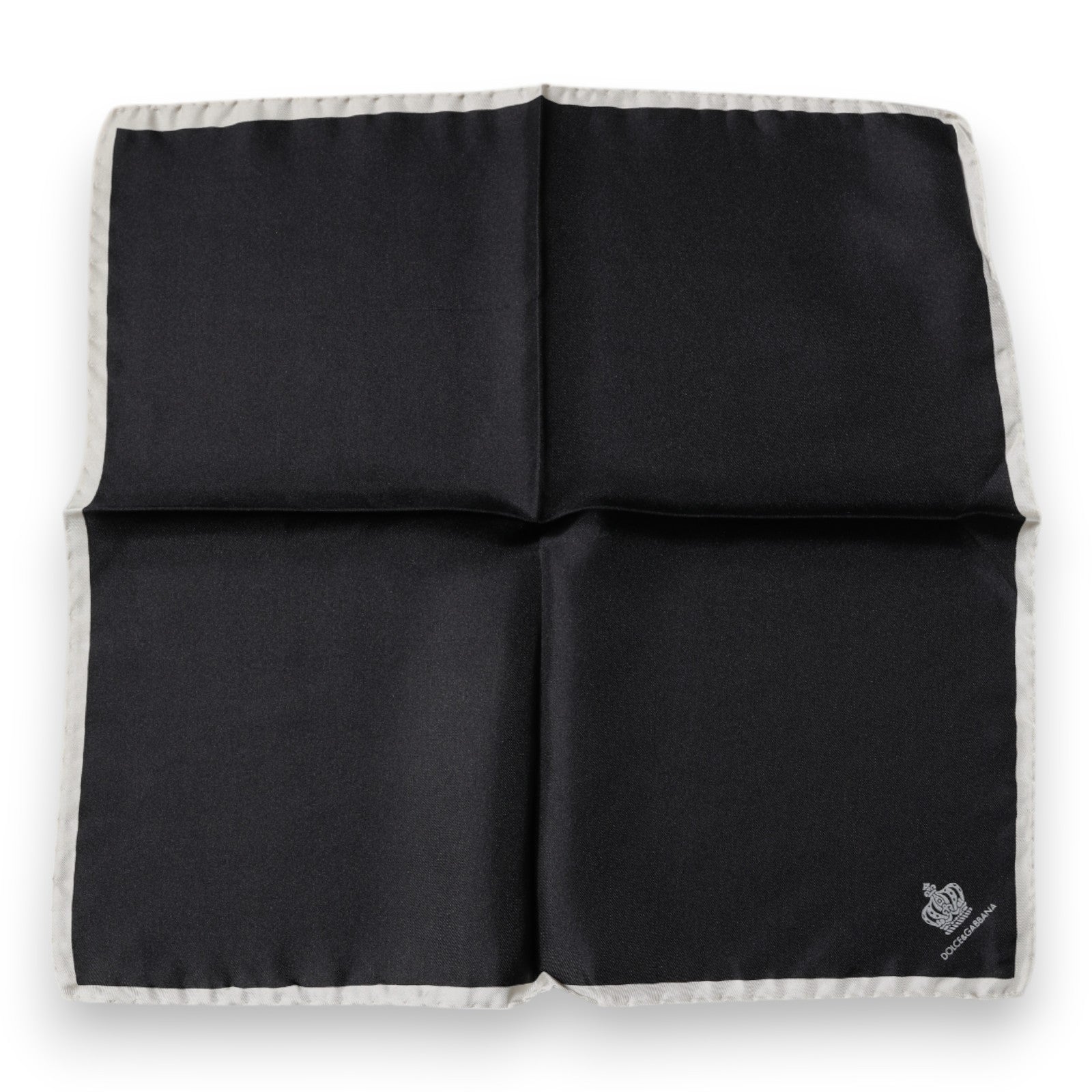 Dolce & Gabbana Black Silk Crown Logo Handkerchief Scarf