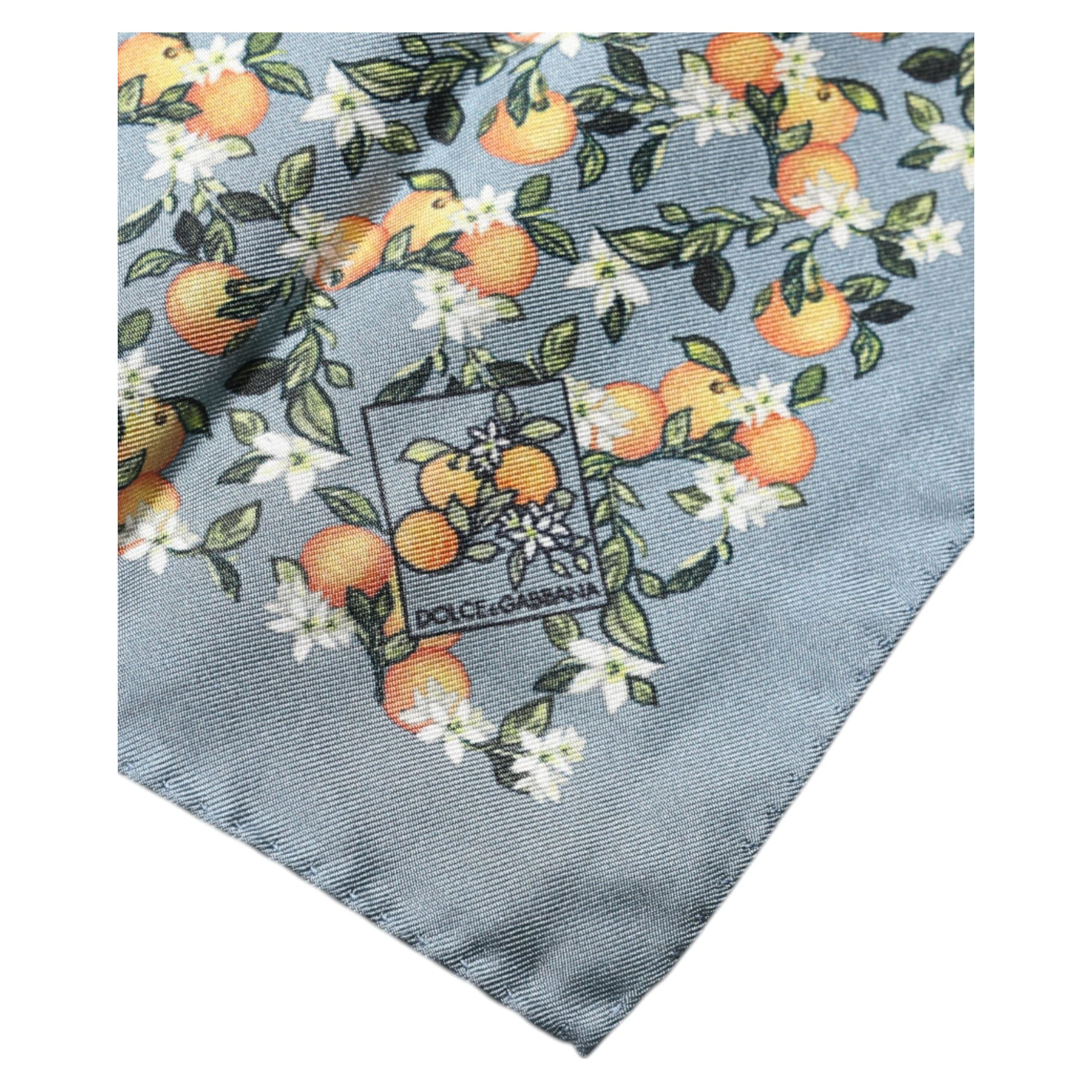 Dolce & Gabbana Gray Oranges Silk Square Handkerchief Scarf