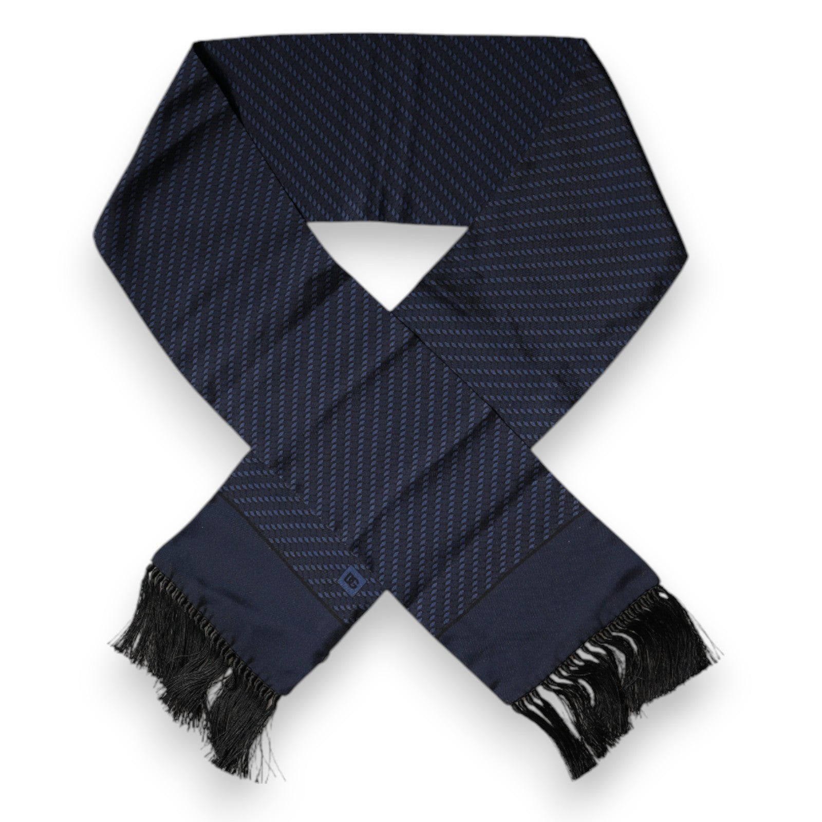Dolce & Gabbana Dark Blue Silk Fringes Neck Wrap Scarf
