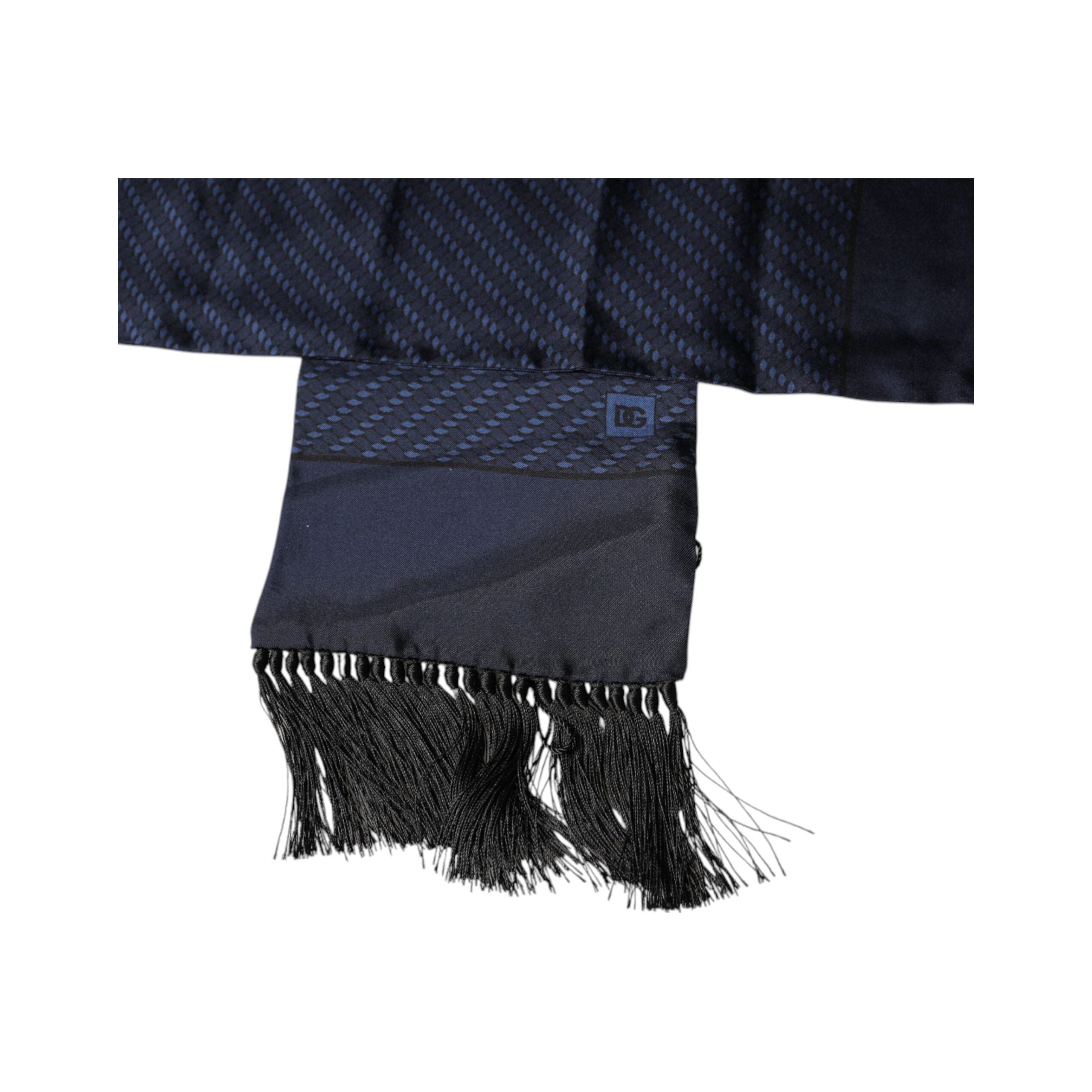 Dolce & Gabbana Dark Blue Silk Fringes Neck Wrap Scarf