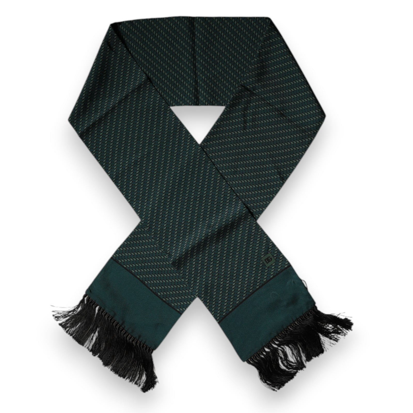Dolce & Gabbana Dark Green Silk Fantasy Fringes Neck Wrap Scarf