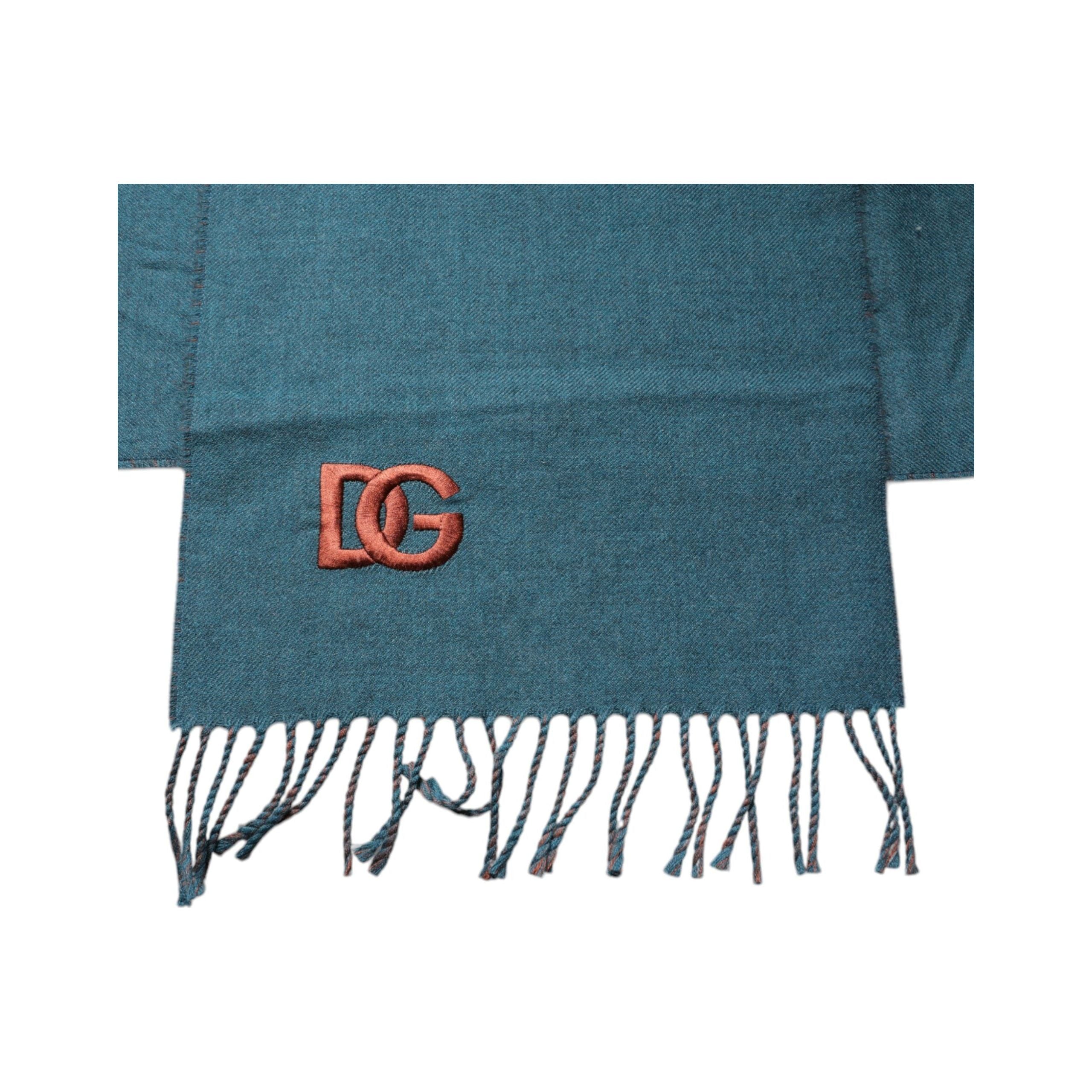 Dolce & Gabbana Blue Green Wool Fringes Wrap Shawl Scarf