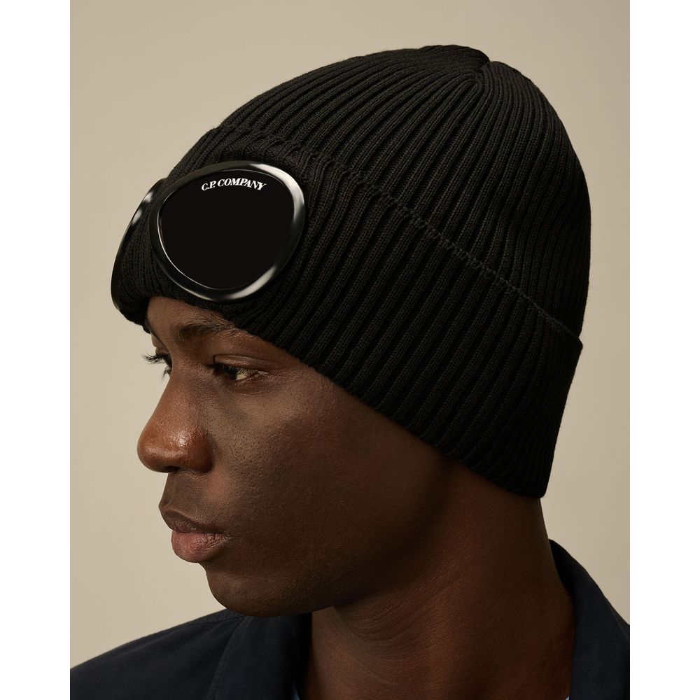 C.P. Company Black Wool Cap for Refined Style