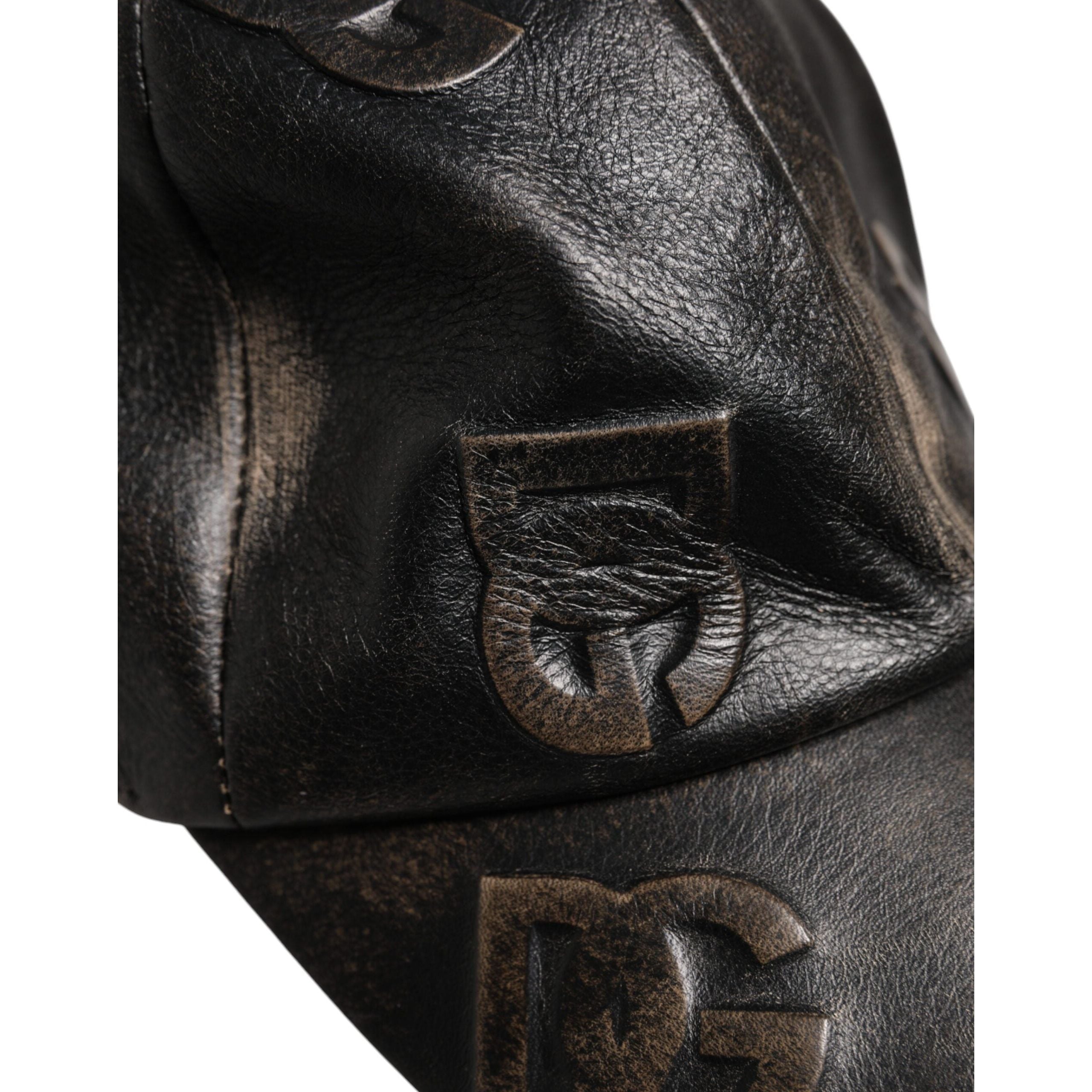 Dolce & Gabbana Brown Leather Logo Monogram Baseball Cap