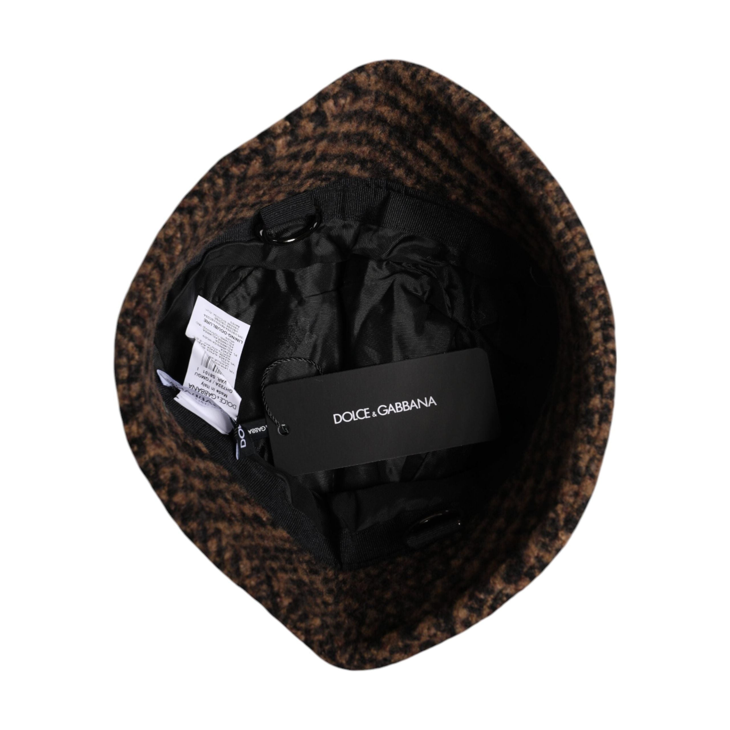 Dolce & Gabbana Brown Houndstooth Wool Woven Bucket Hat