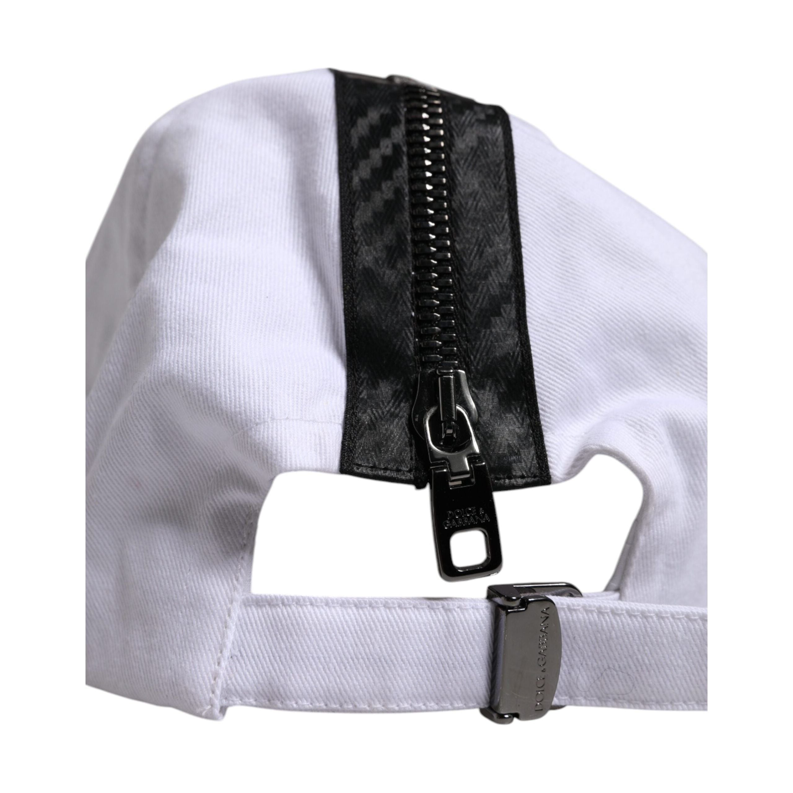Dolce & Gabbana White Black Cotton Zip Baseball Cap