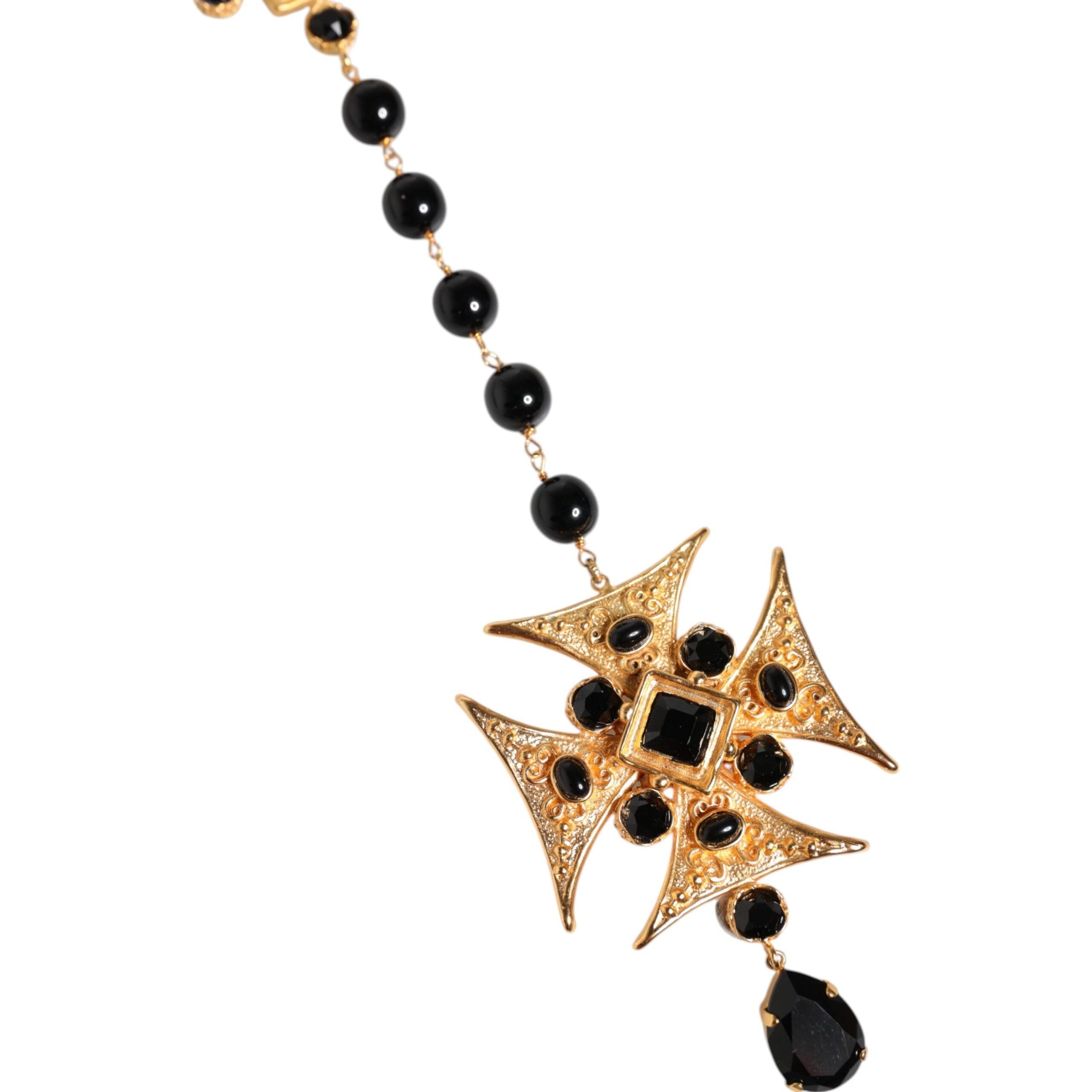 Dolce & Gabbana Gold Tone Brass Chain Black Beaded Necklace