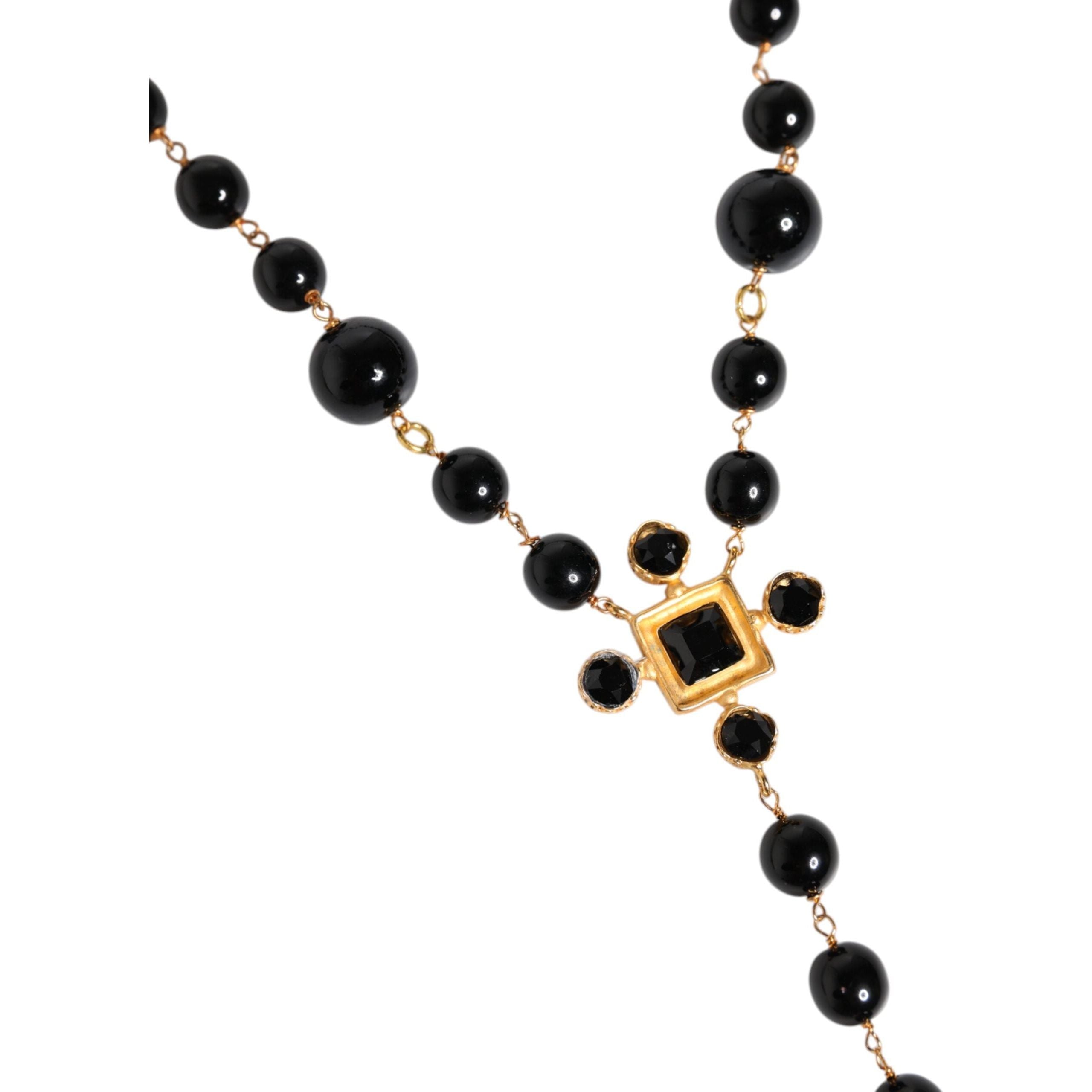 Dolce & Gabbana Gold Tone Brass Chain Black Beaded Necklace