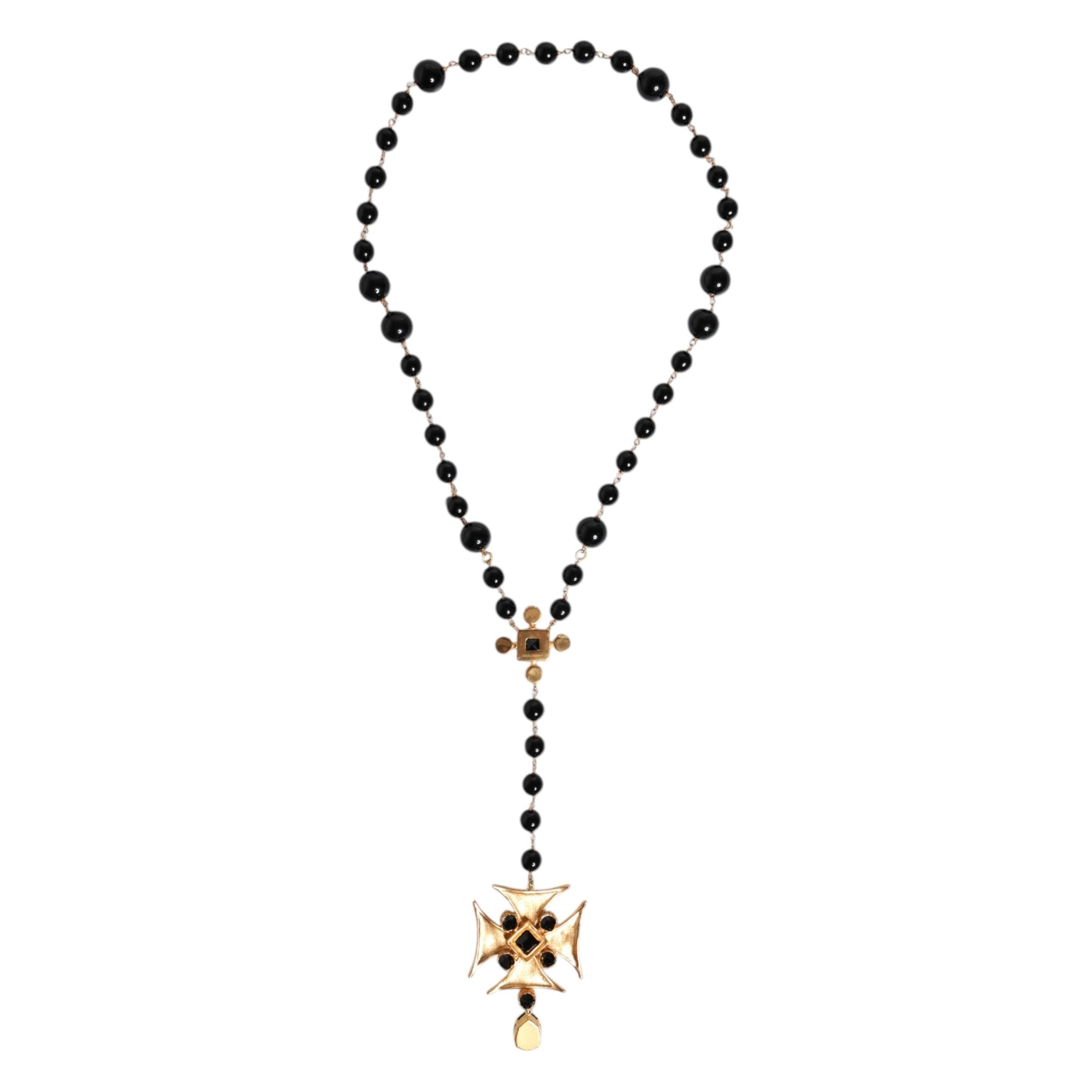 Dolce & Gabbana Gold Tone Brass Chain Black Beaded Necklace