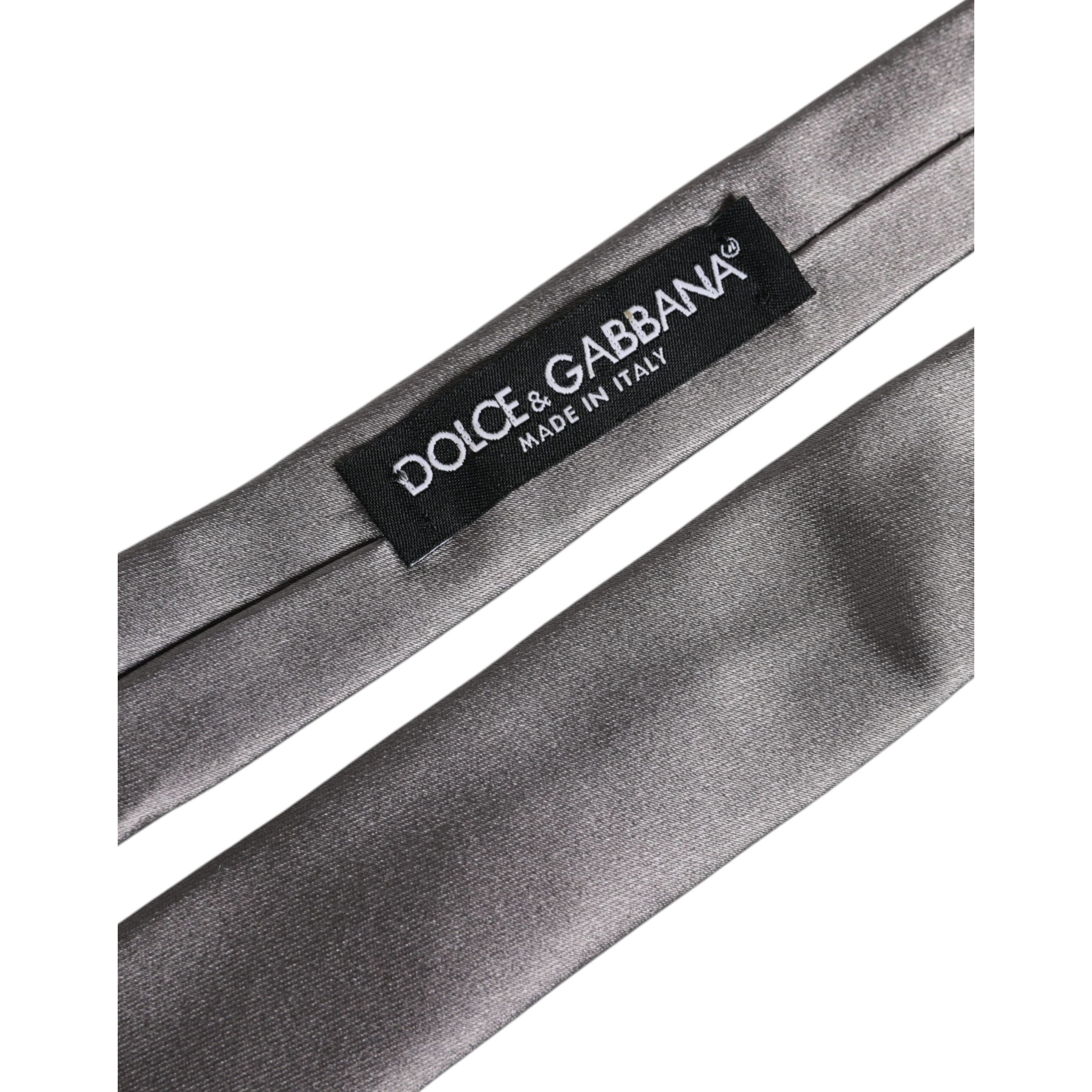 Dolce & Gabbana Metallic Silver Silk Adjustable Necktie Tie
