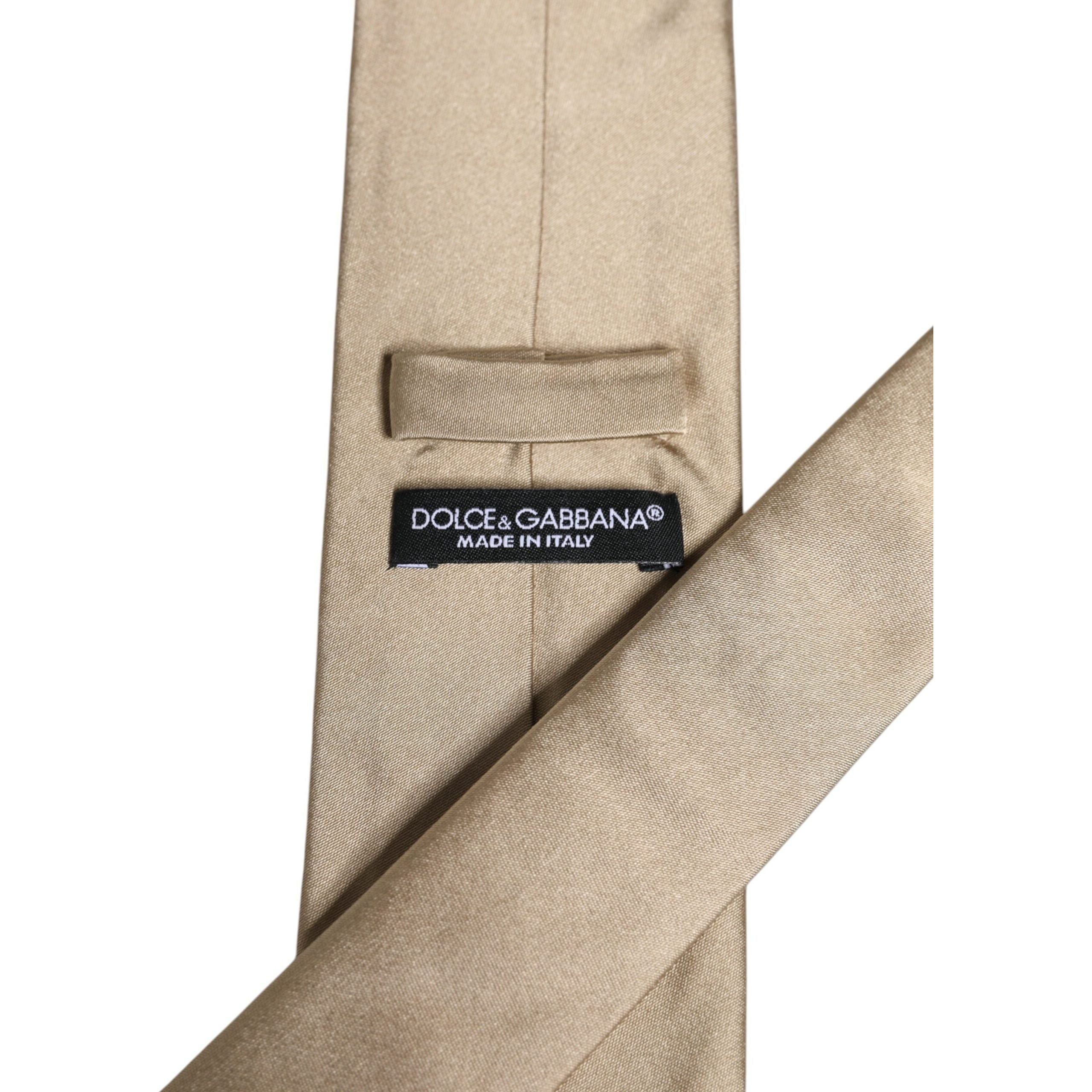 Dolce & Gabbana Beige Solid Silk Adjustable Necktie Tie