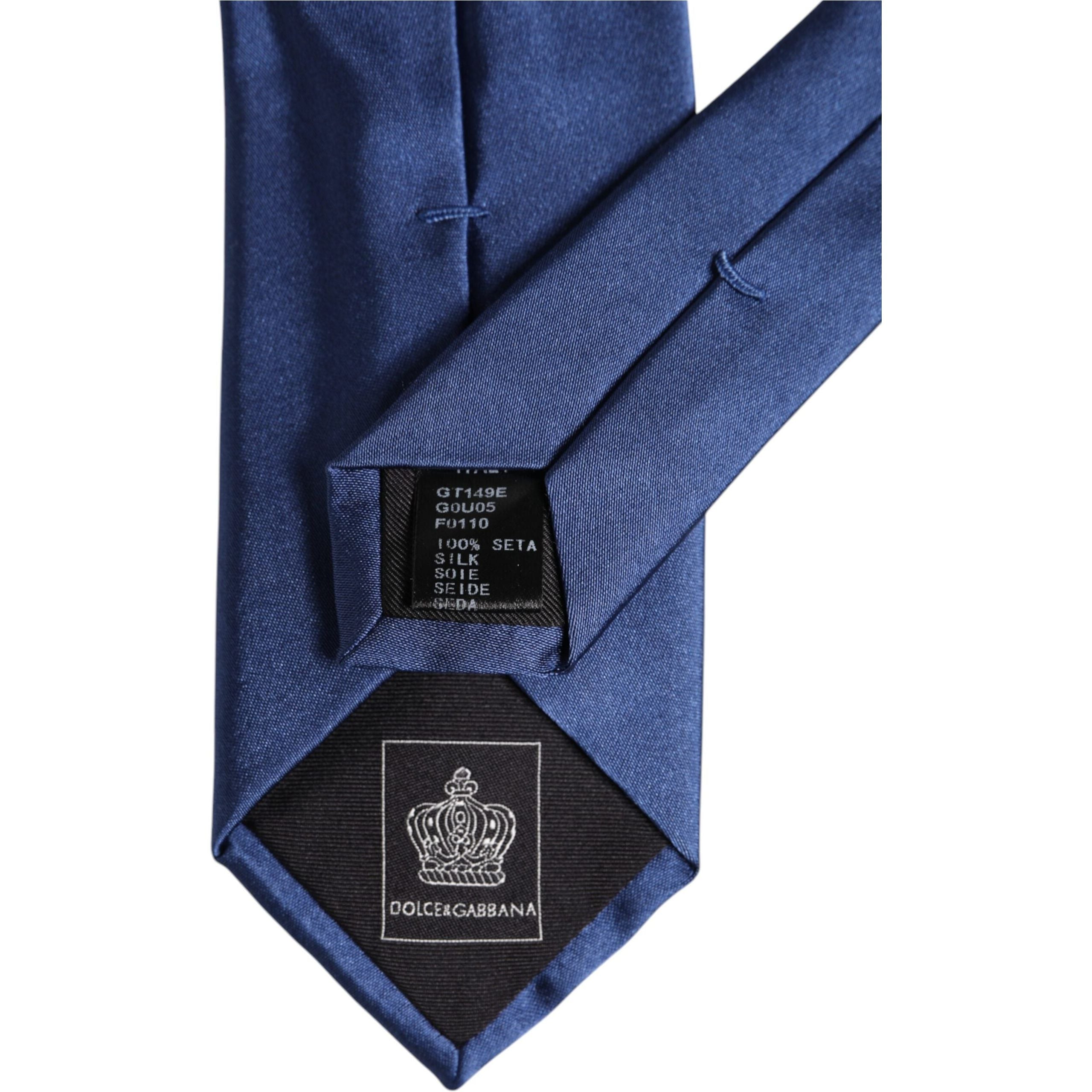 Dolce & Gabbana Blue Solid Silk Adjustable Necktie Tie
