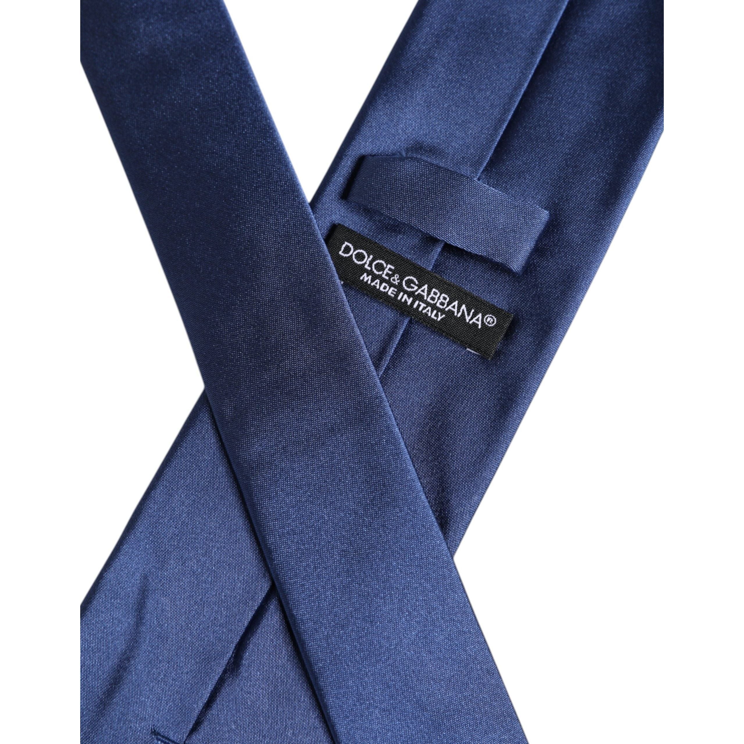 Dolce & Gabbana Blue Solid Silk Adjustable Necktie Tie