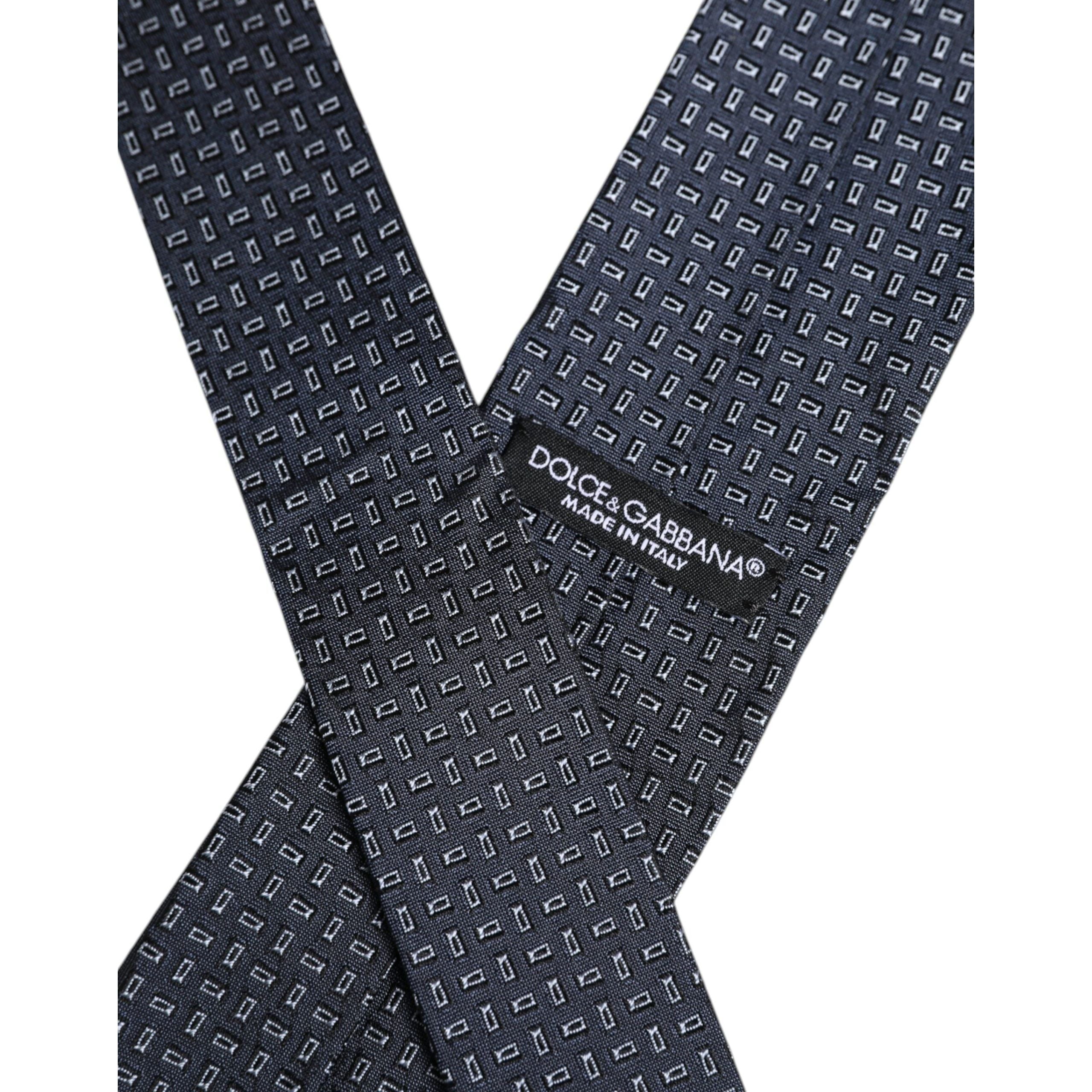 Dolce & Gabbana Dark Blue Patterned Silk Adjustable Tie