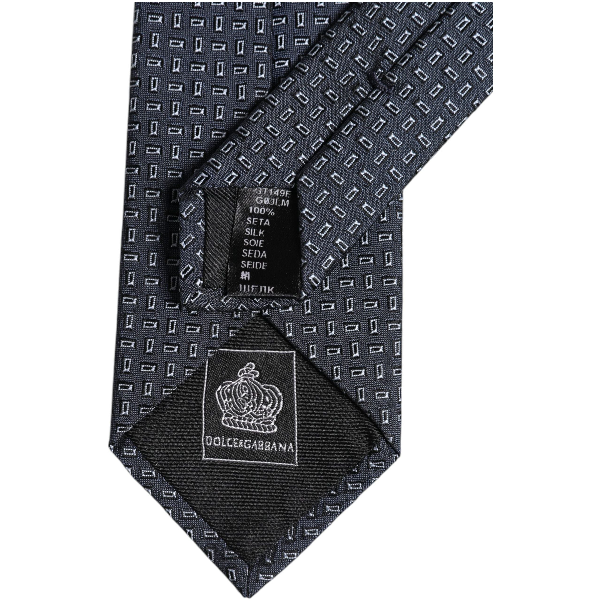 Dolce & Gabbana Dark Blue Patterned Silk Adjustable Tie