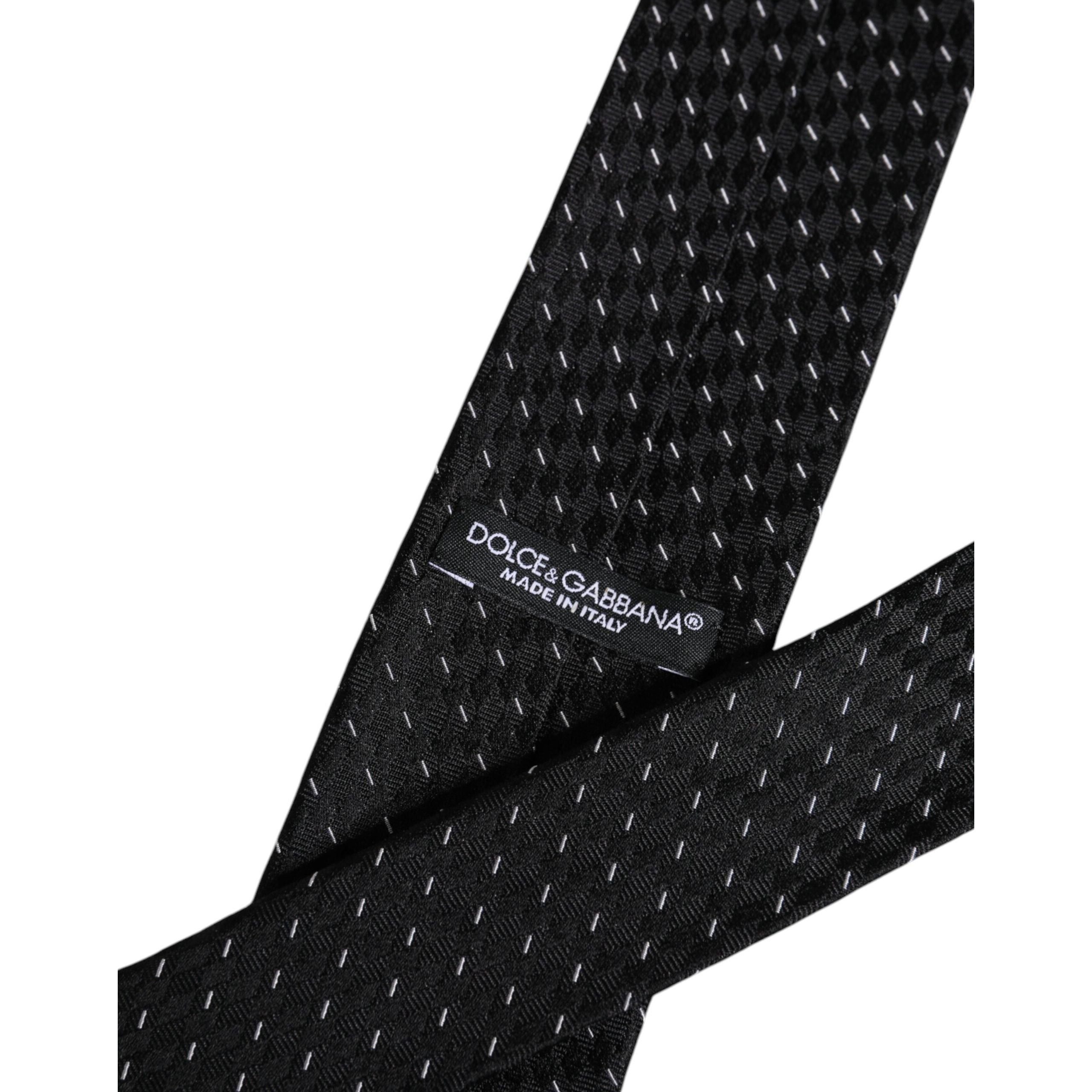 Dolce & Gabbana Black Patterned Silk Adjustable Necktie Tie