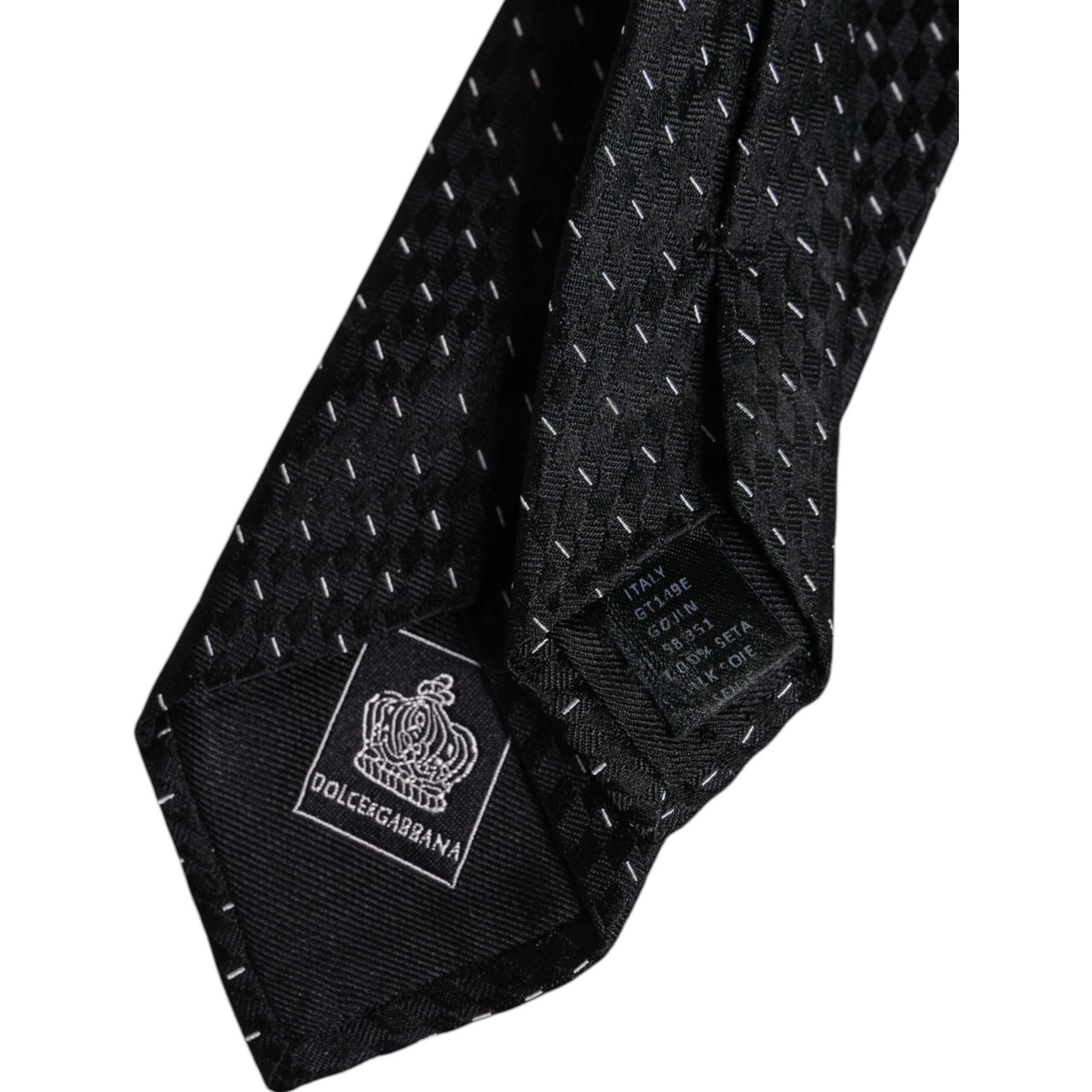 Dolce & Gabbana Black Patterned Silk Adjustable Necktie Tie