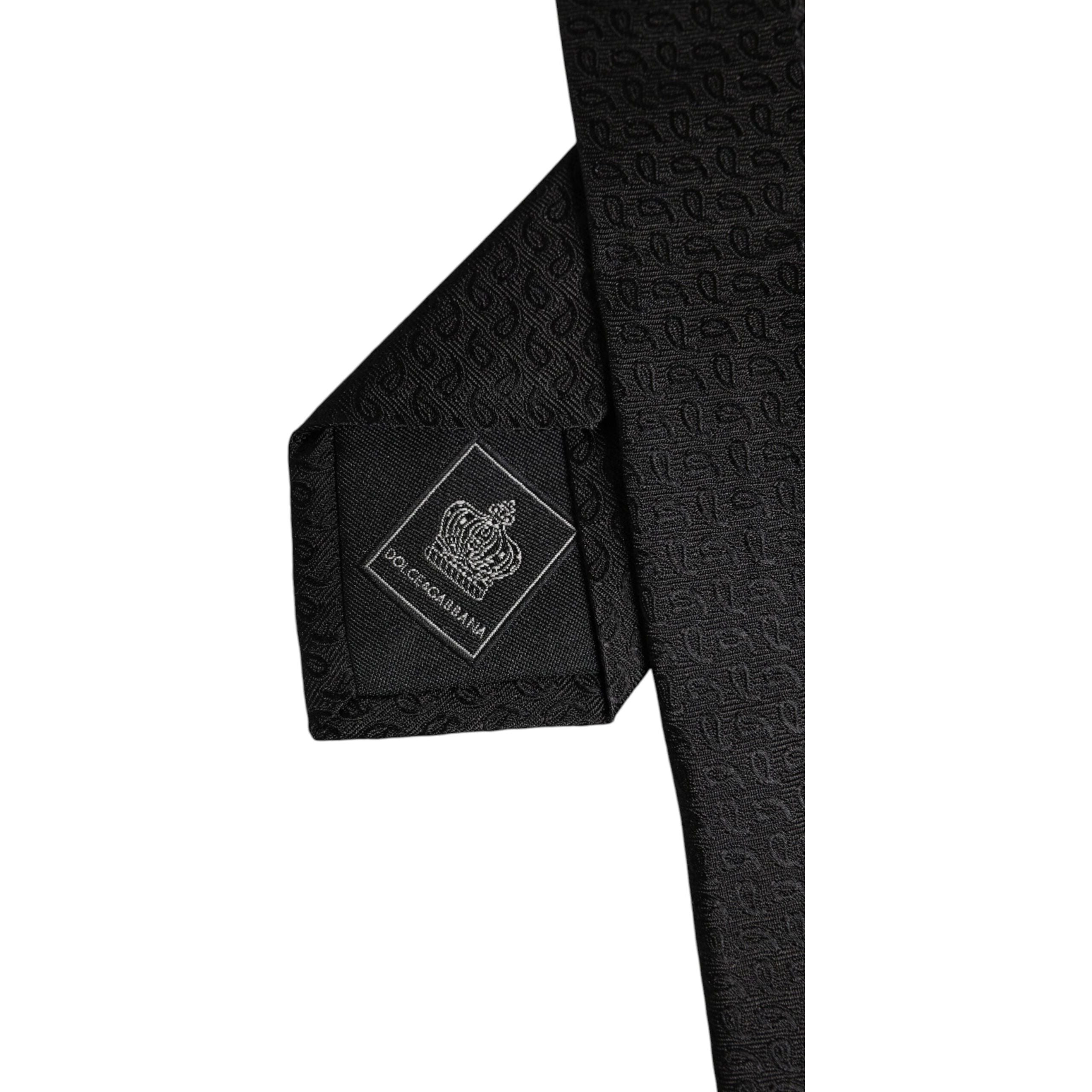 Dolce & Gabbana Black Patterned Silk Adjustable Necktie Tie