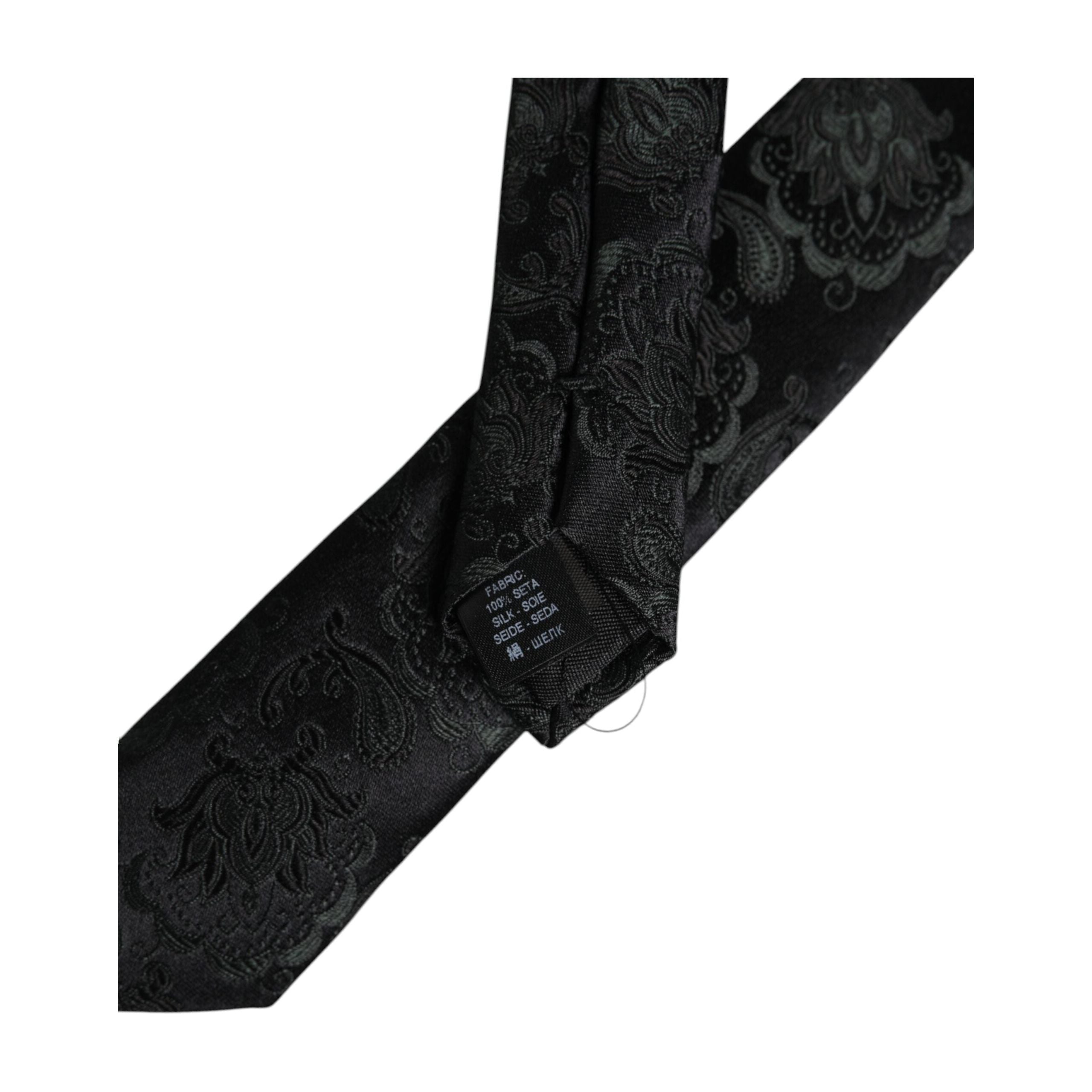 Dolce & Gabbana Dark Green Floral Silk Adjustable Necktie Tie