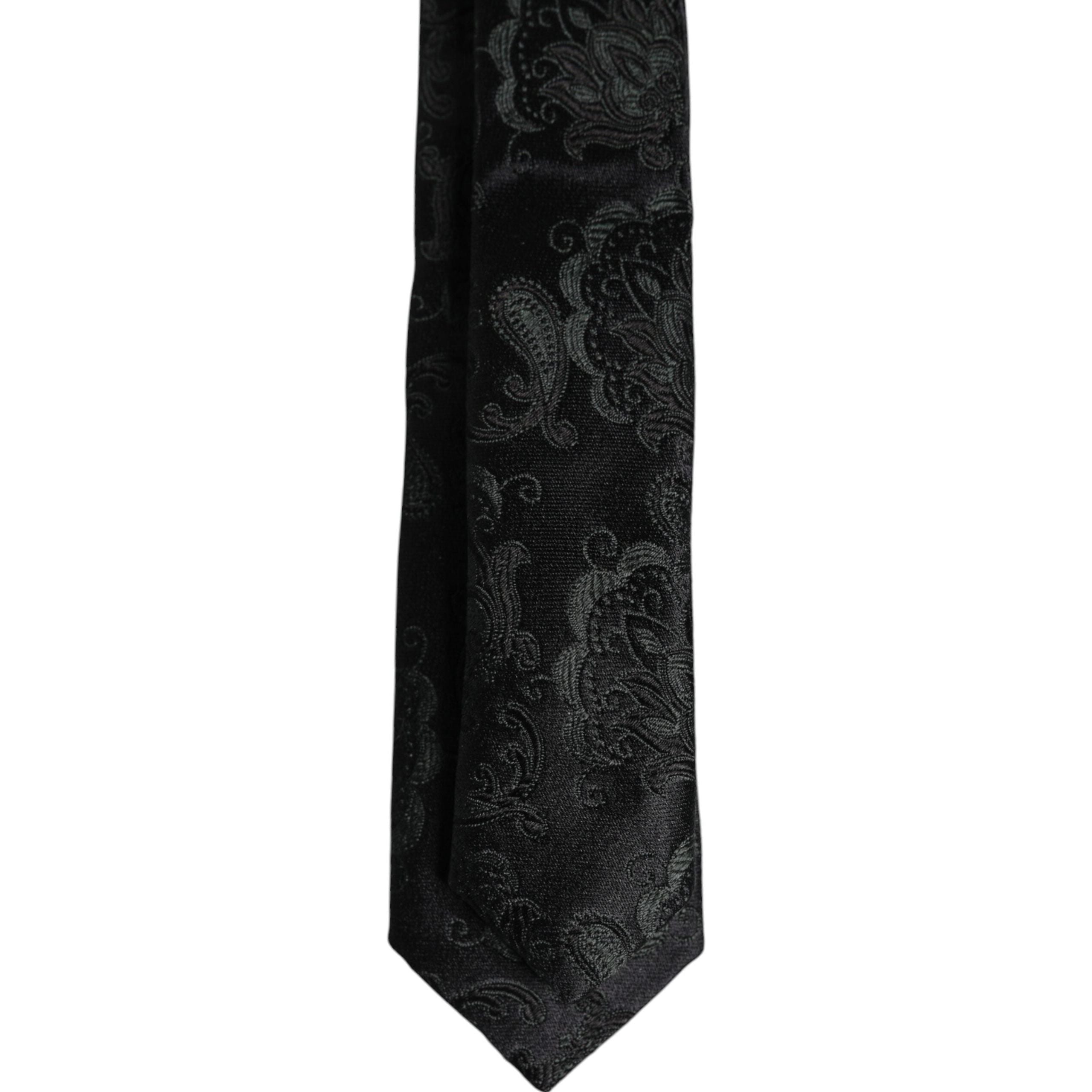 Dolce & Gabbana Dark Green Floral Silk Adjustable Necktie Tie
