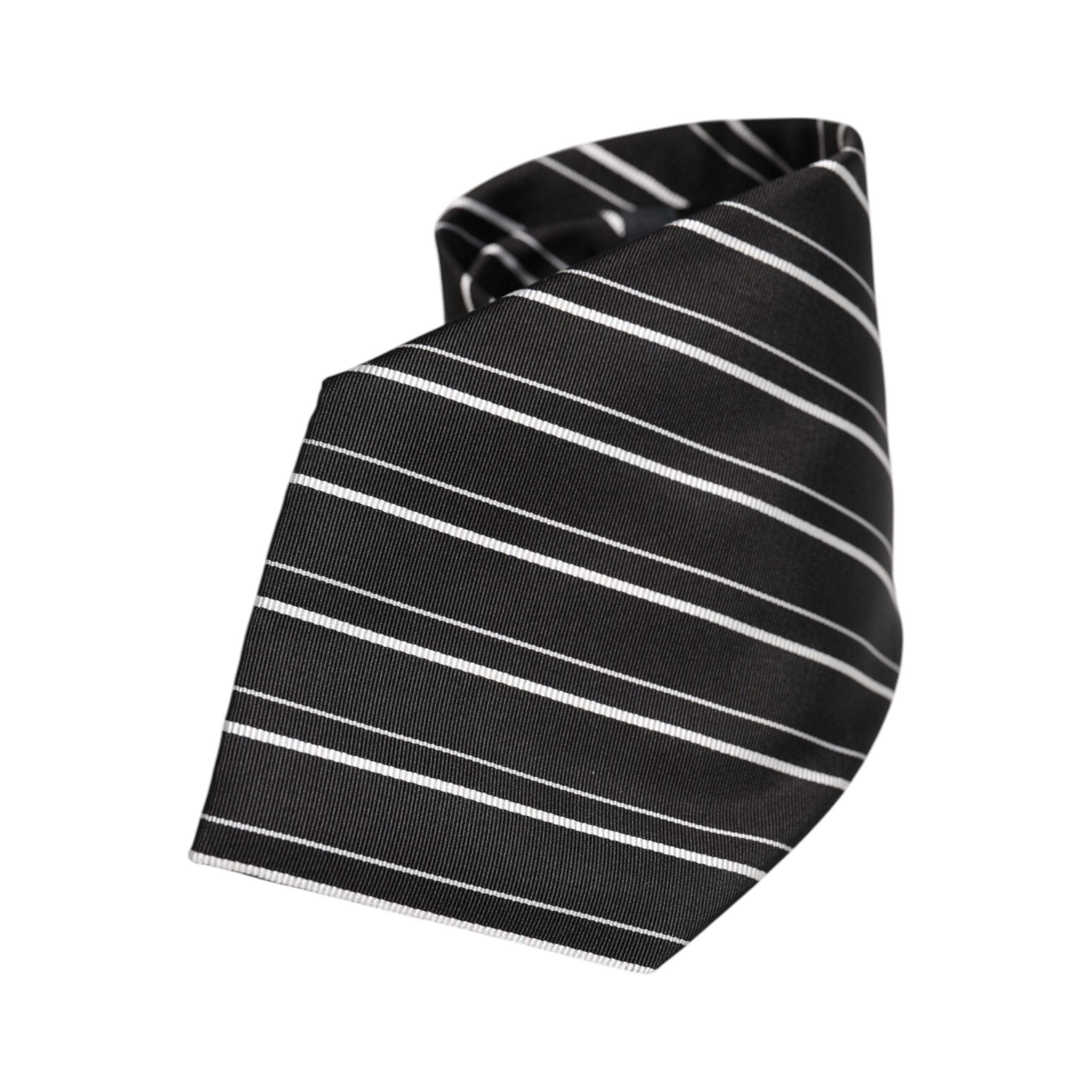 Dolce & Gabbana Black White Stripes Silk Necktie Tie