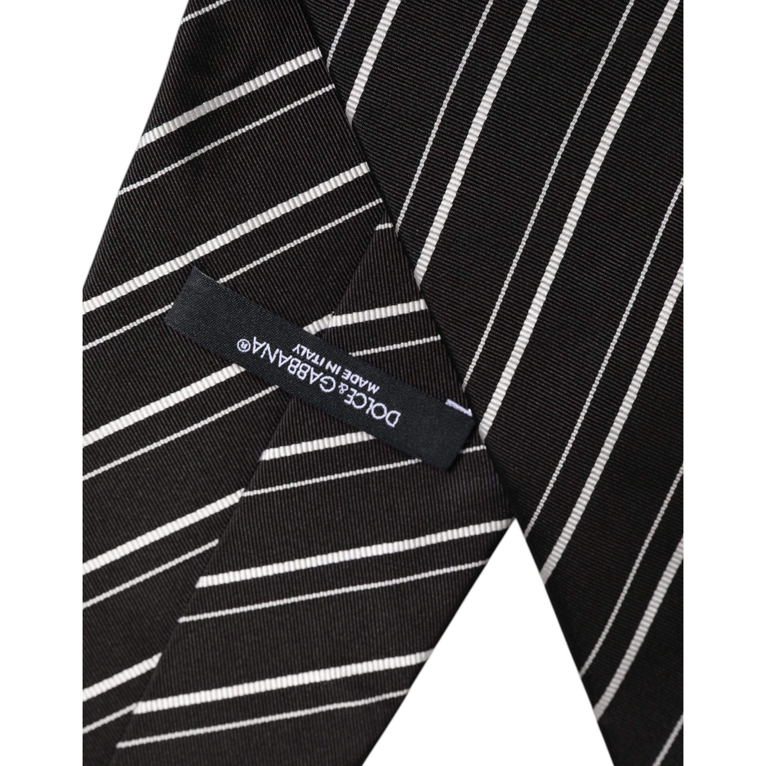 Dolce & Gabbana Black White Stripes Silk Necktie Tie