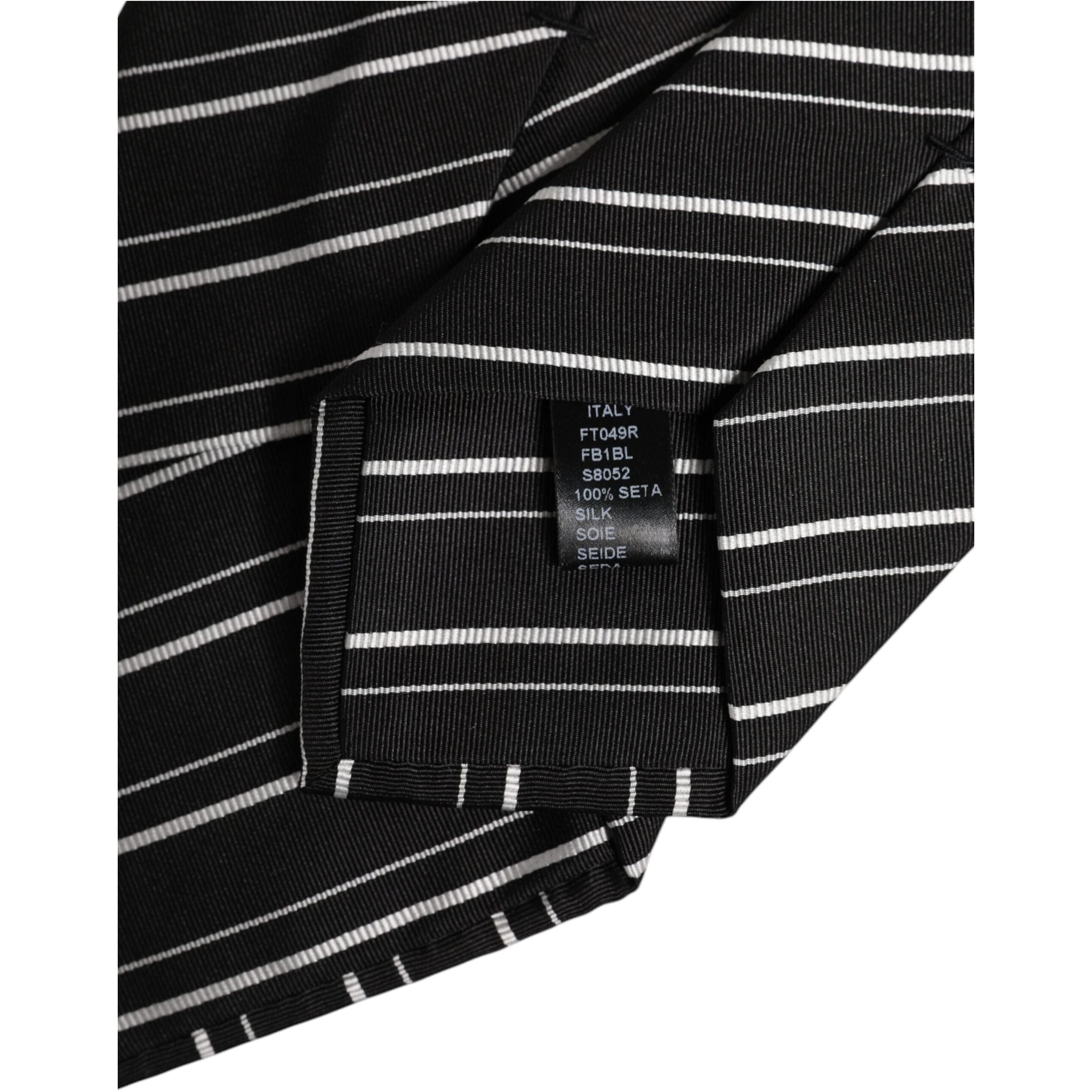 Dolce & Gabbana Black White Stripes Silk Necktie Tie