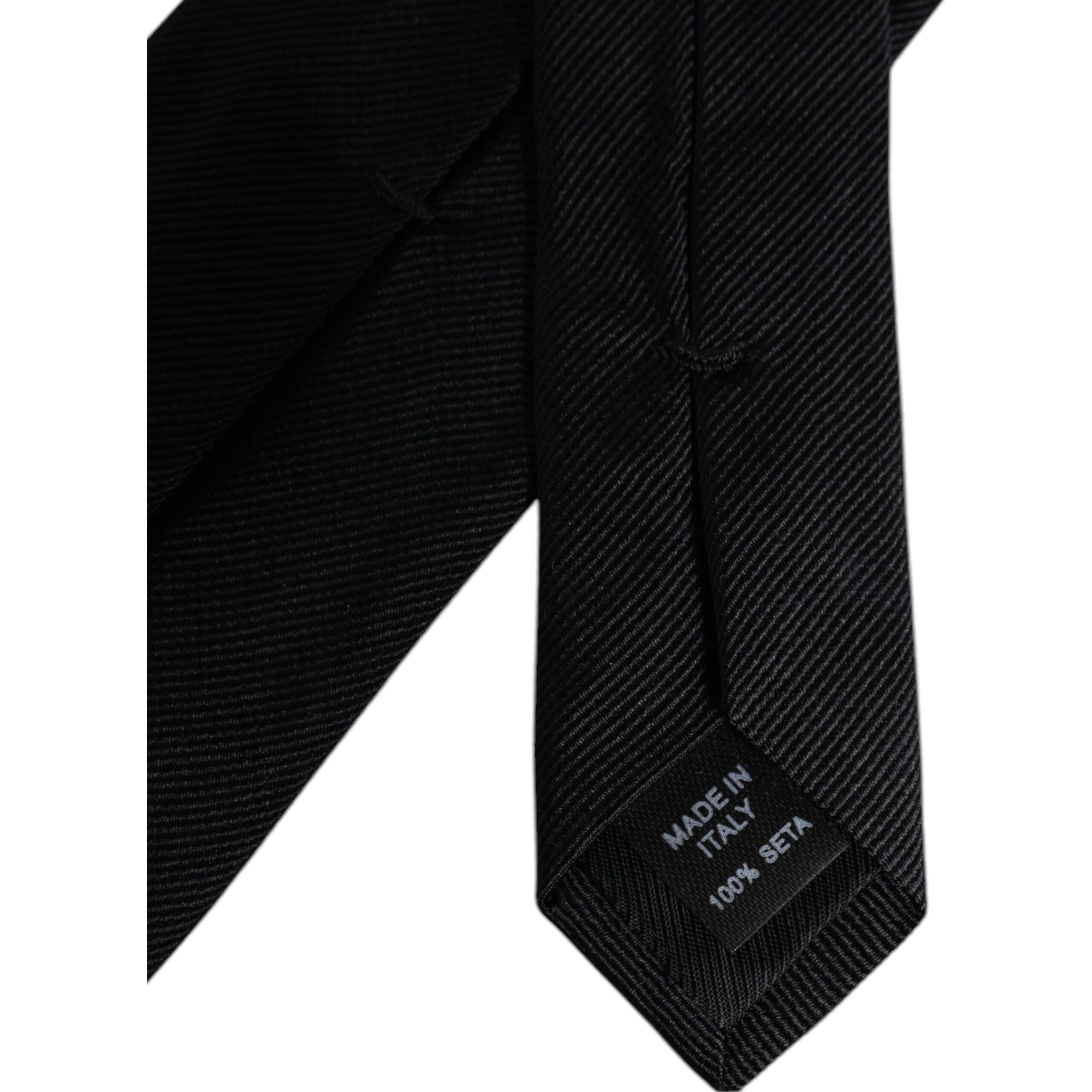 Dolce & Gabbana Black Solid Silk Adjustable Necktie Tie Couture