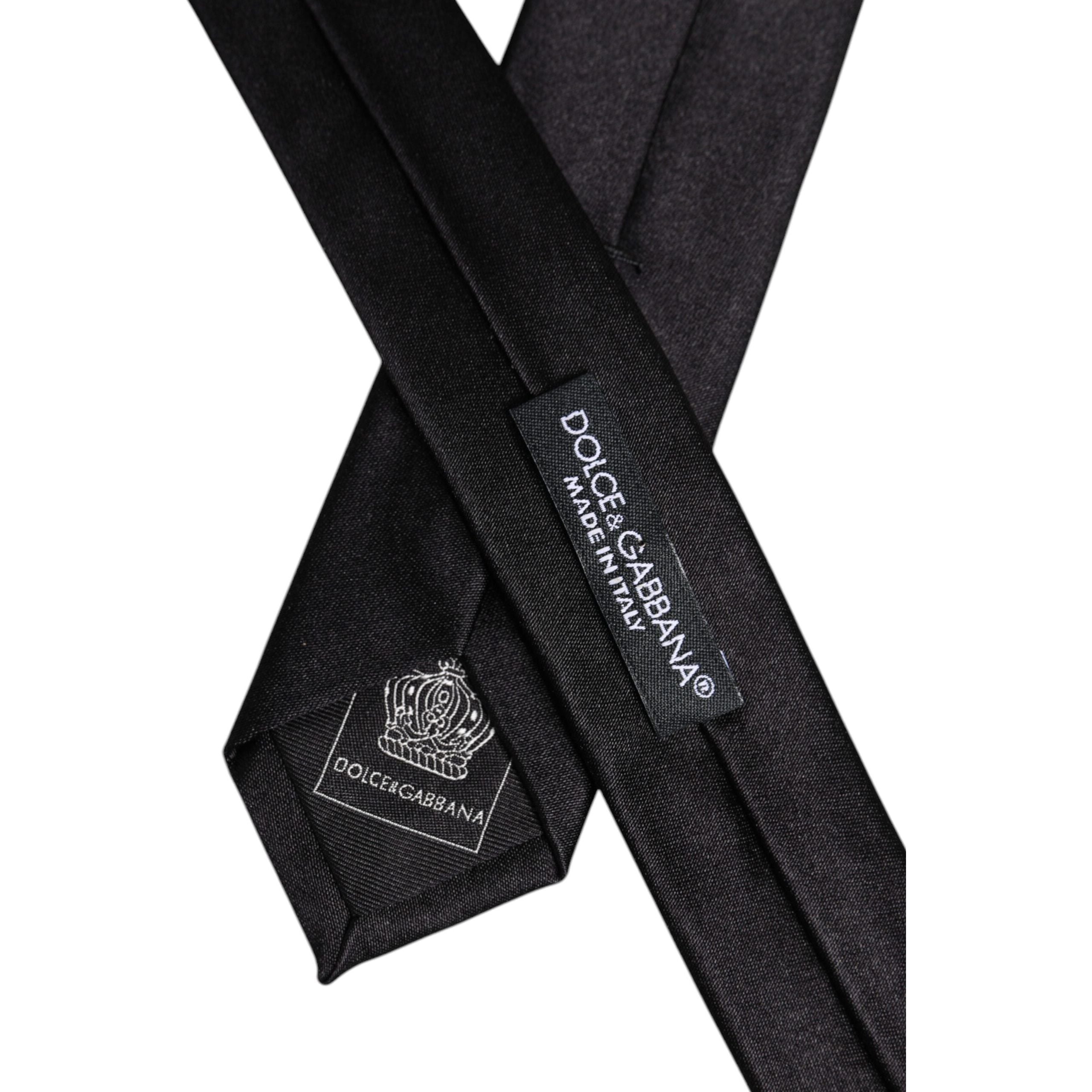 Dolce & Gabbana Black Solid Silk Adjustable Necktie Tie
