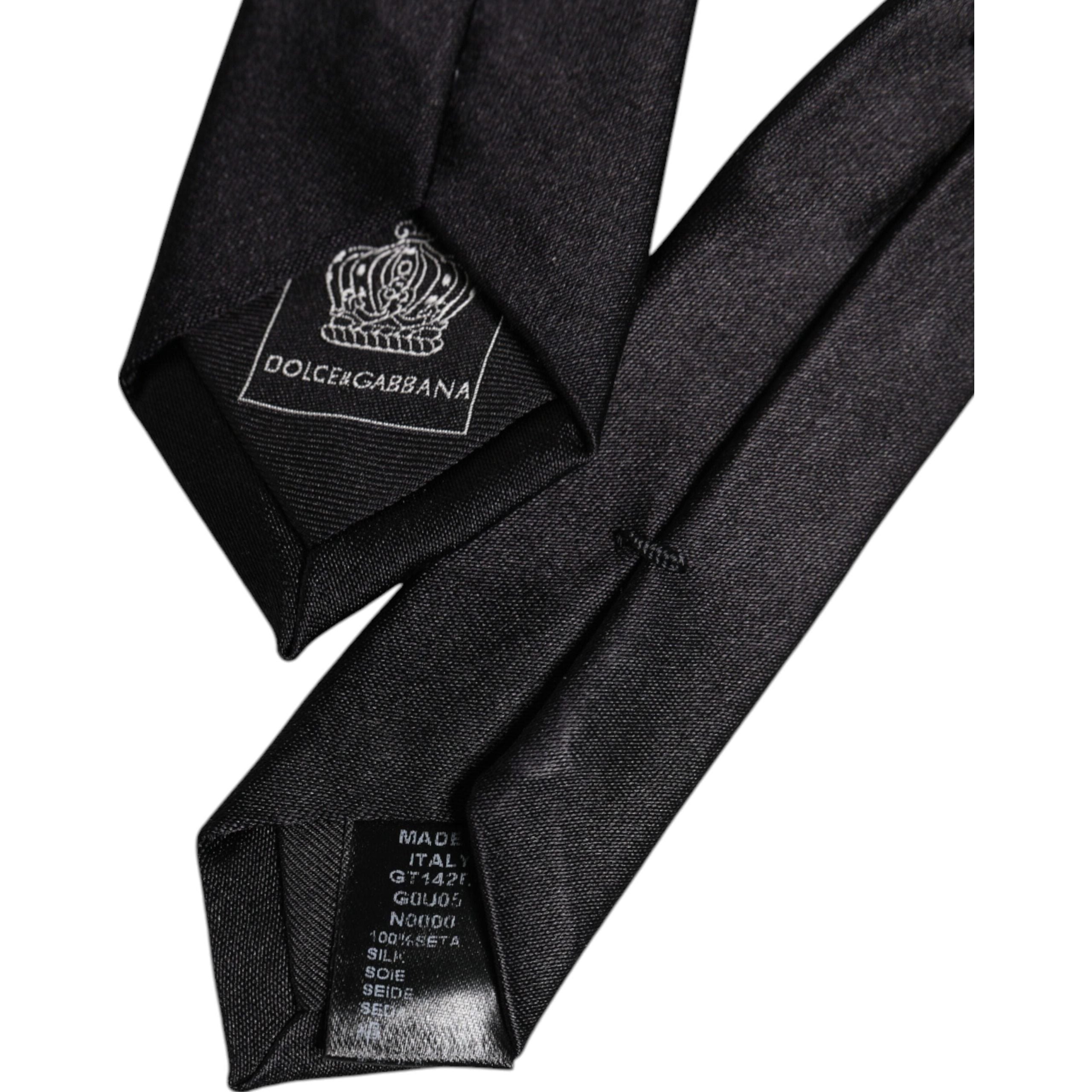 Dolce & Gabbana Black Solid Silk Adjustable Necktie Tie