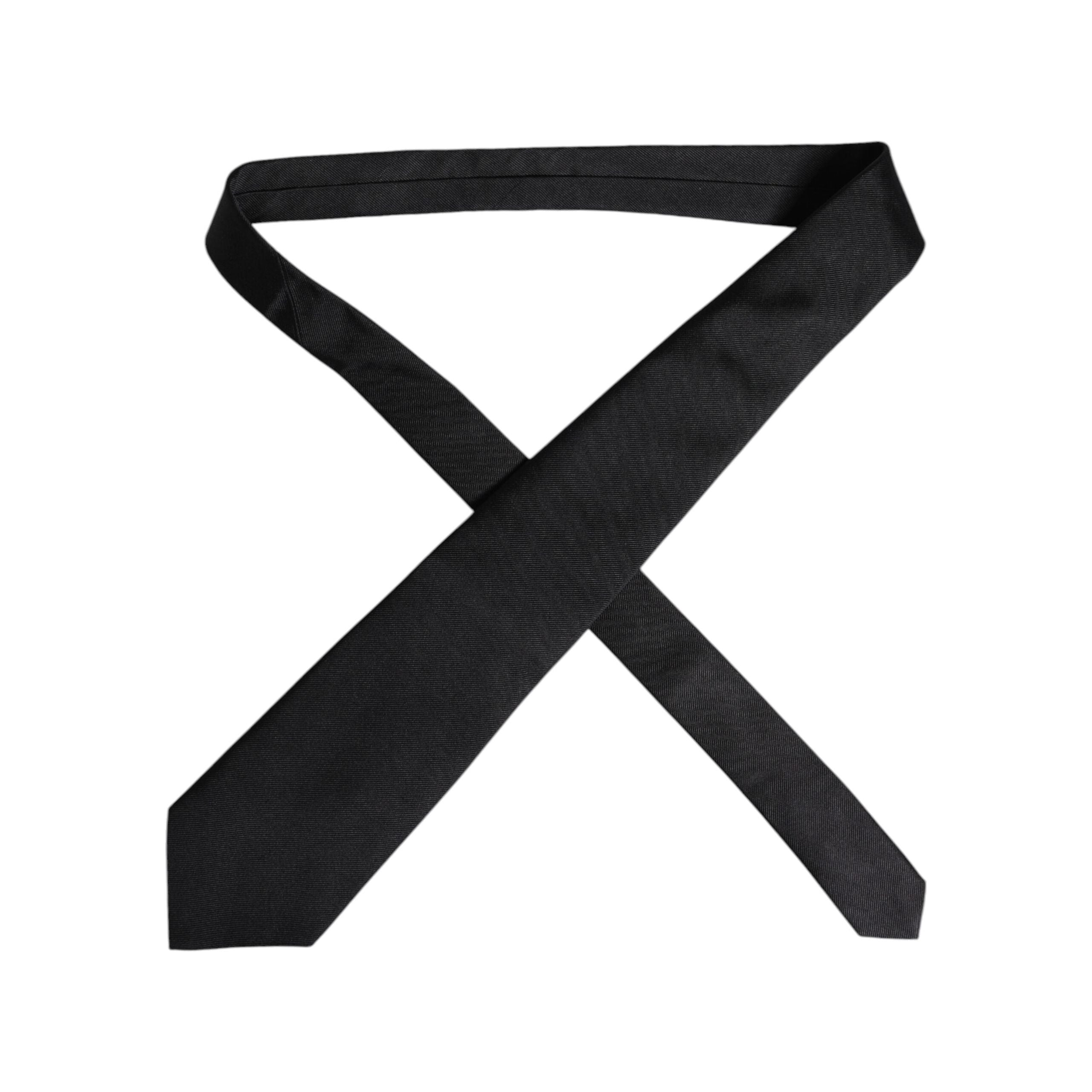 Dolce & Gabbana Black Solid Silk Adjustable Necktie Tie