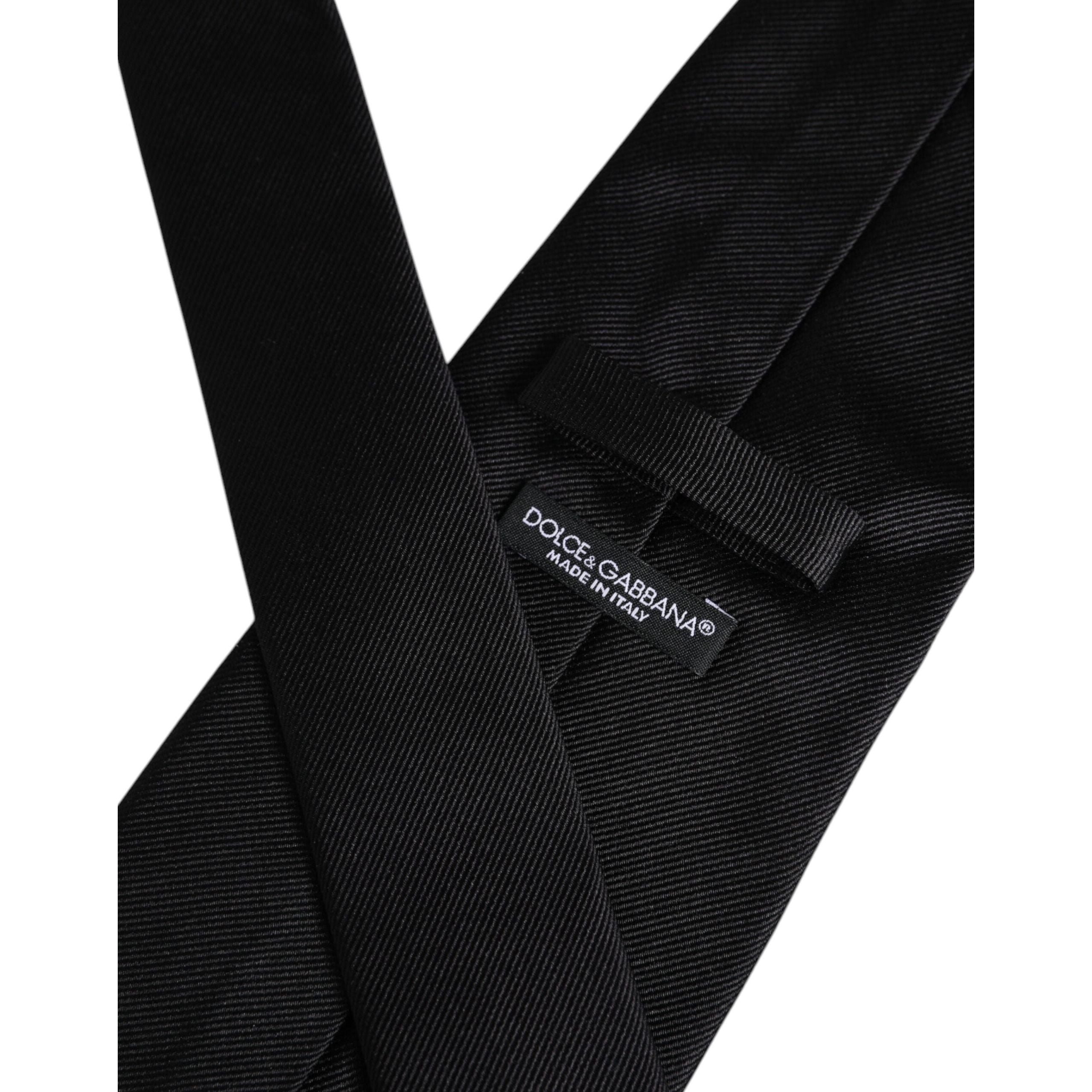 Dolce & Gabbana Black Solid Silk Adjustable Necktie Tie