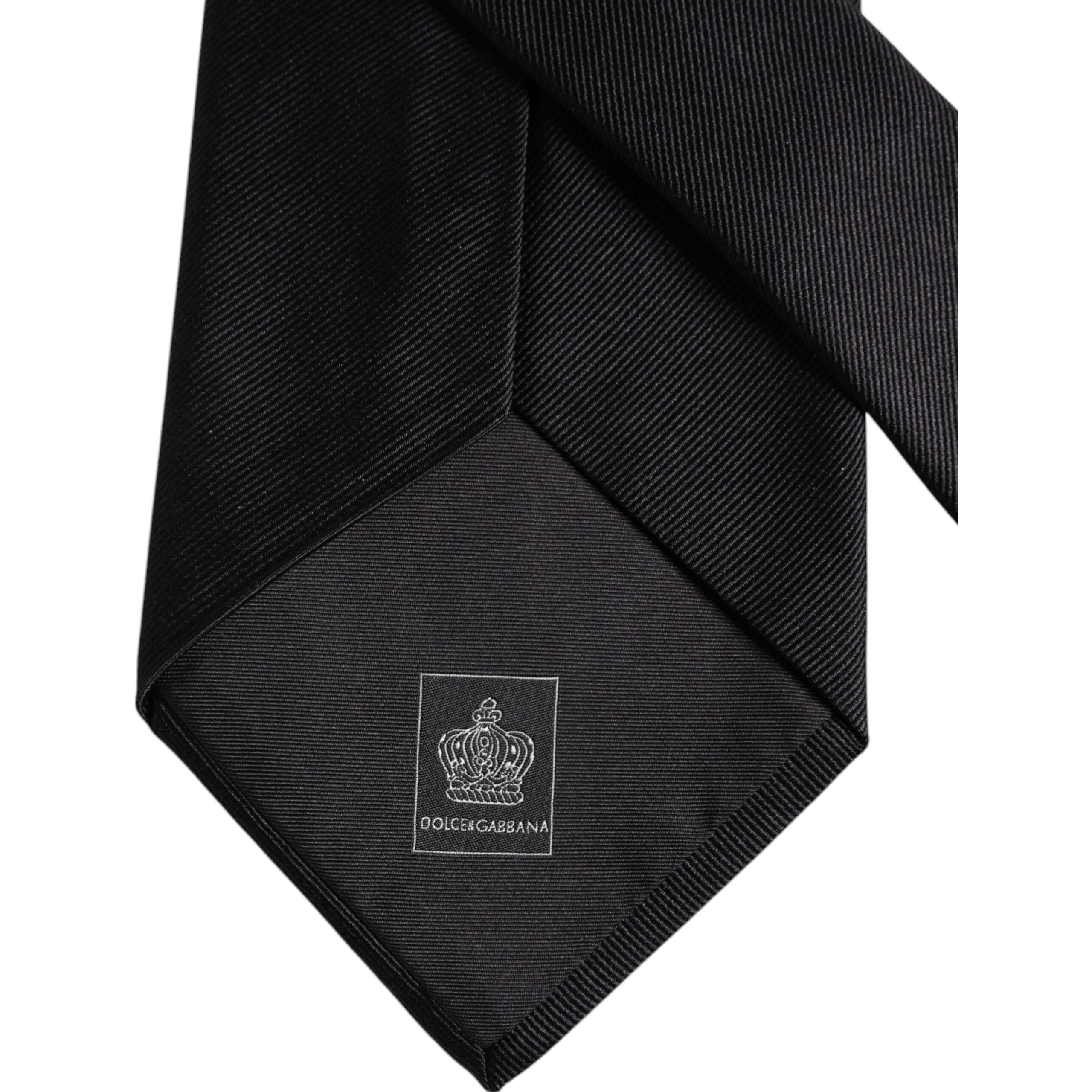 Dolce & Gabbana Black Solid Silk Adjustable Necktie Tie