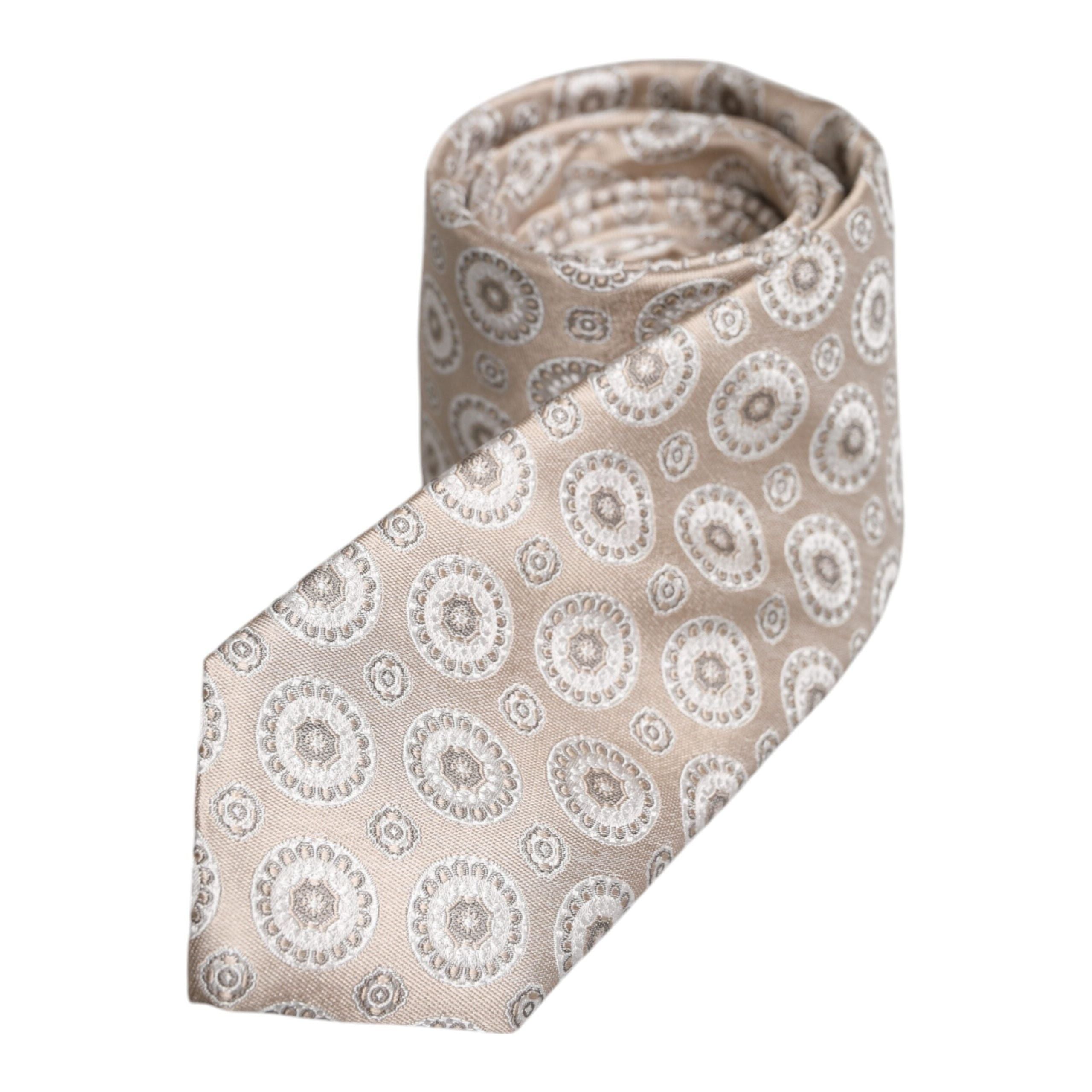 Dolce & Gabbana Beige Silk Foulard Print Adjustable Necktie