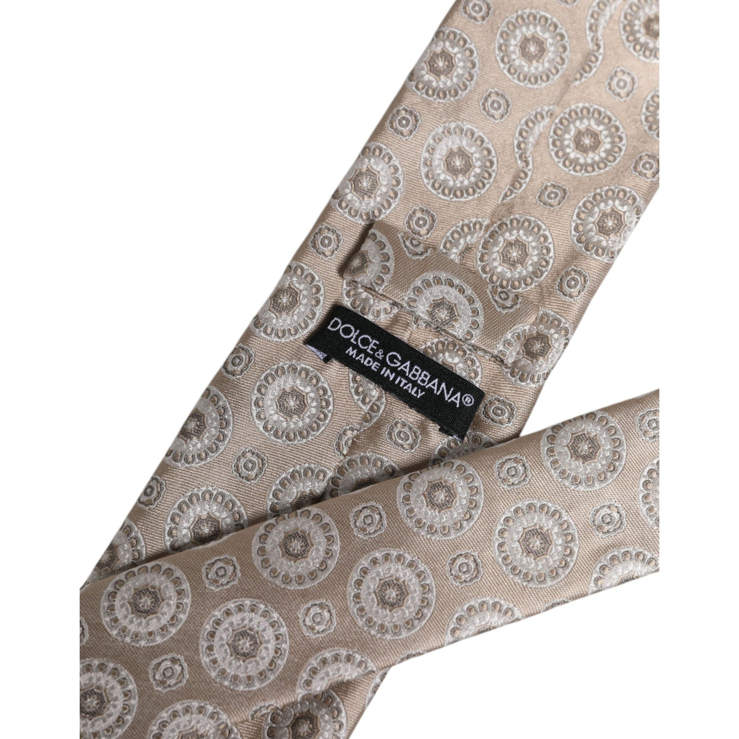 Dolce & Gabbana Beige Silk Foulard Print Adjustable Necktie