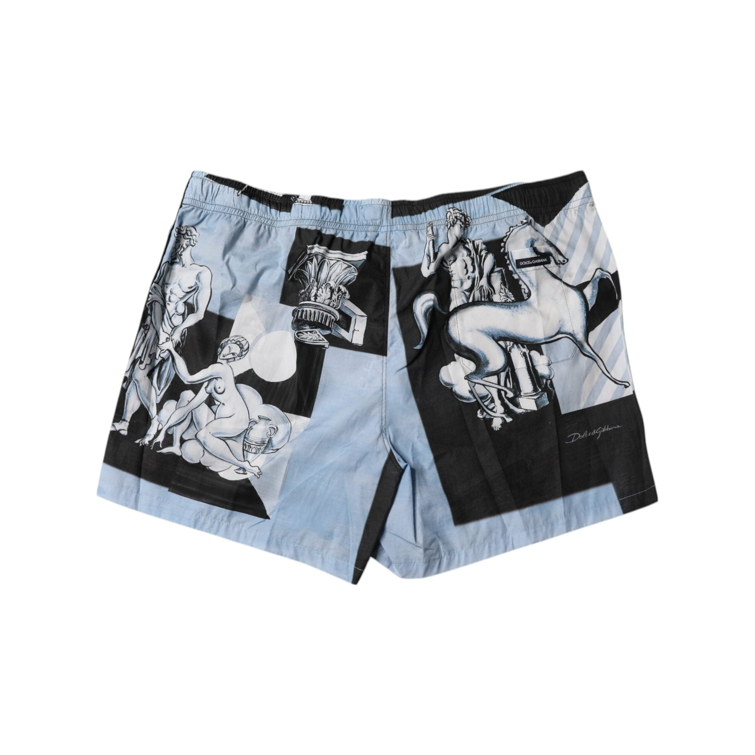 Dolce & Gabbana Blue Statue Print Cotton Shorts