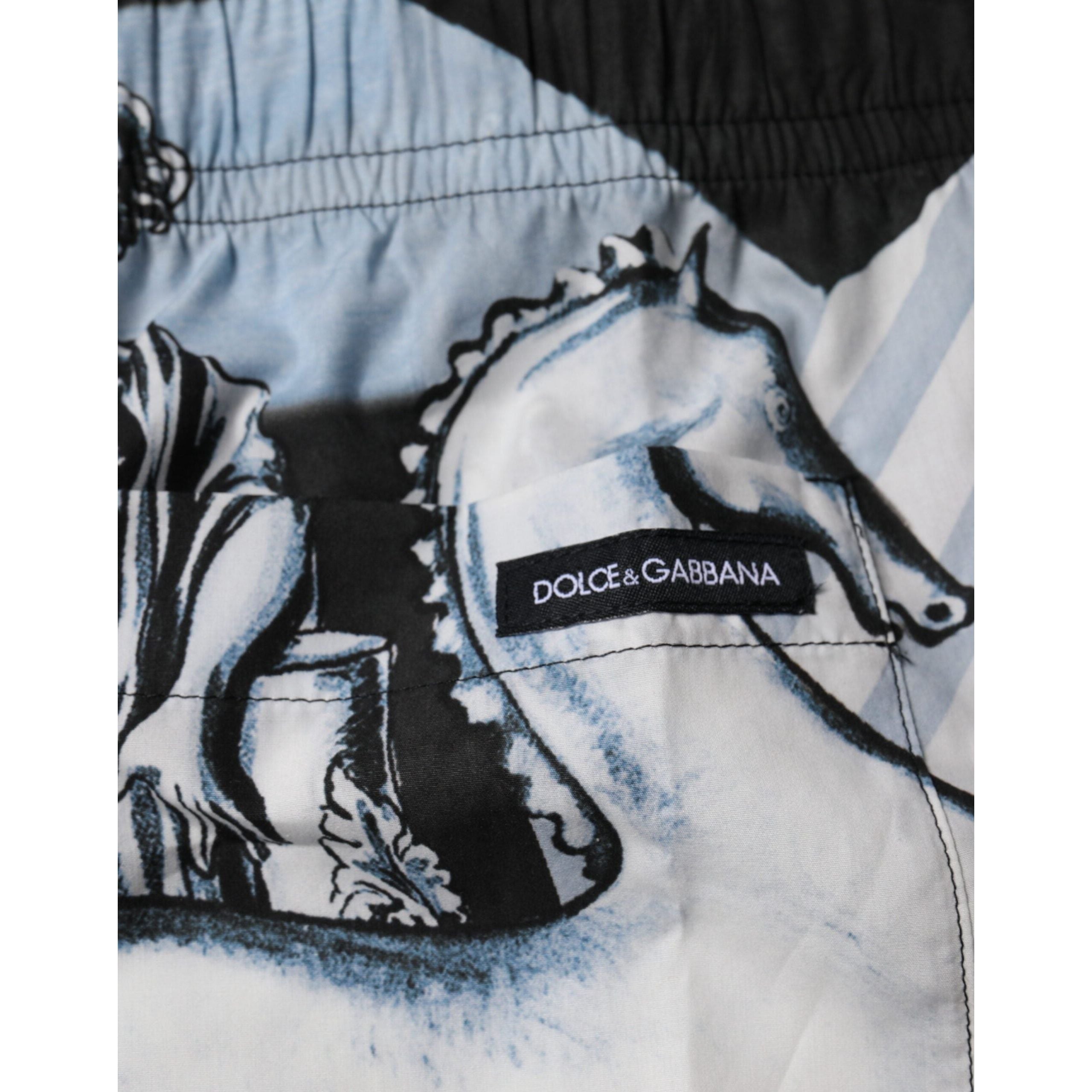 Dolce & Gabbana Blue Statue Print Cotton Shorts