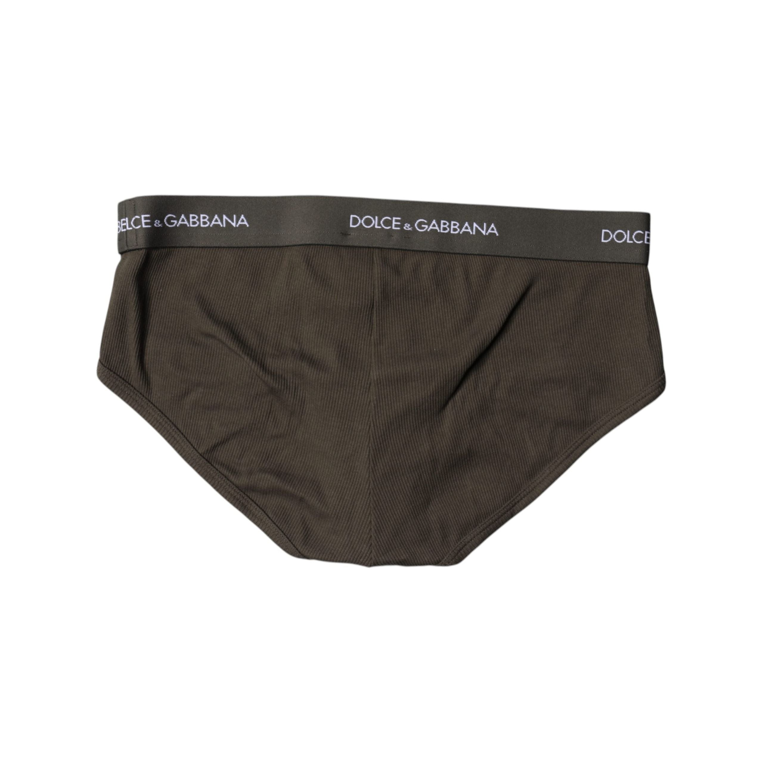 Dolce & Gabbana Gray Cotton Mid Slip Brief Underwear
