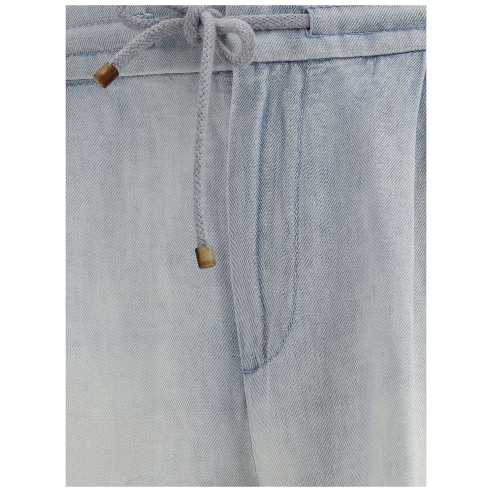 Brunello Cucinelli Blue Cotton Jeans with Drawstring Waistband
