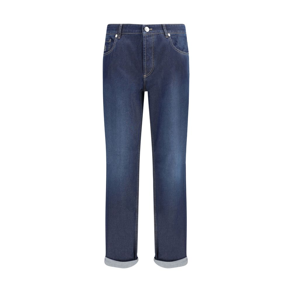 Brunello Cucinelli Blue Cotton Traditional Fit Jeans