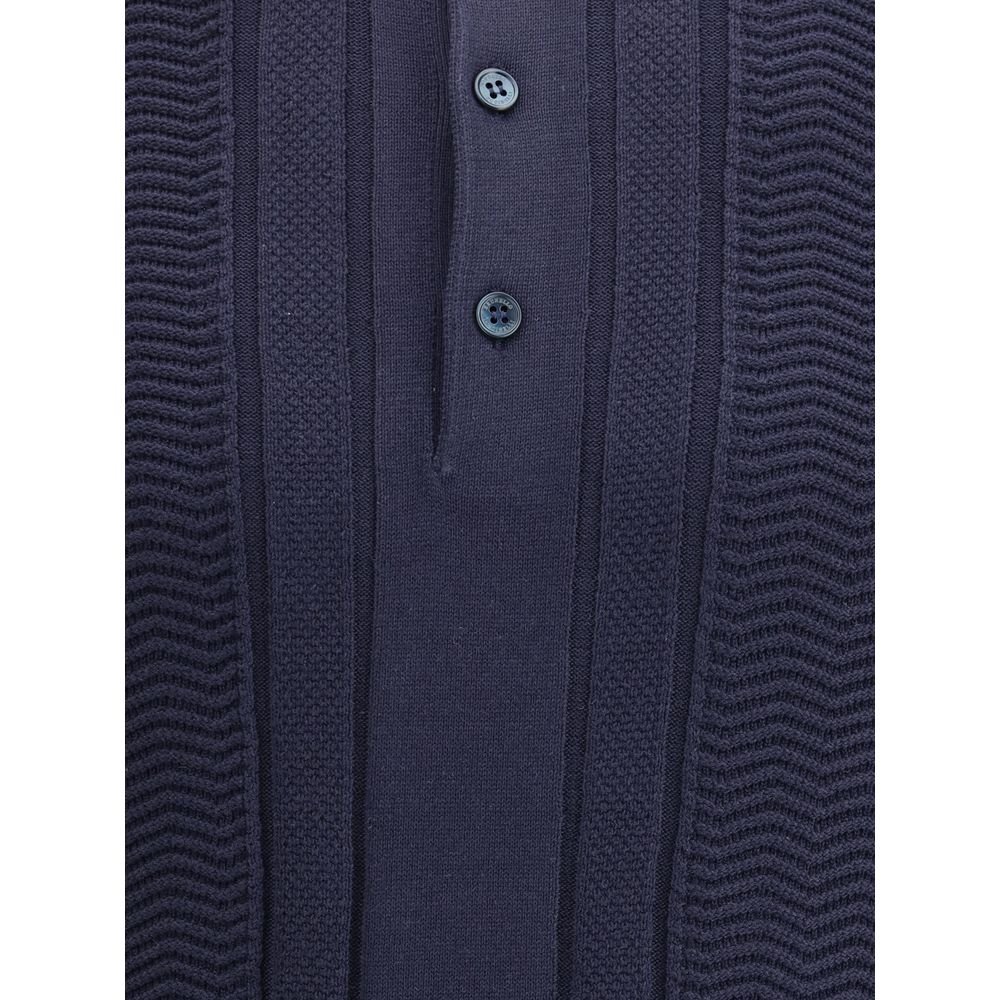 Brunello Cucinelli Navy Cotton Knit Polo Shirt